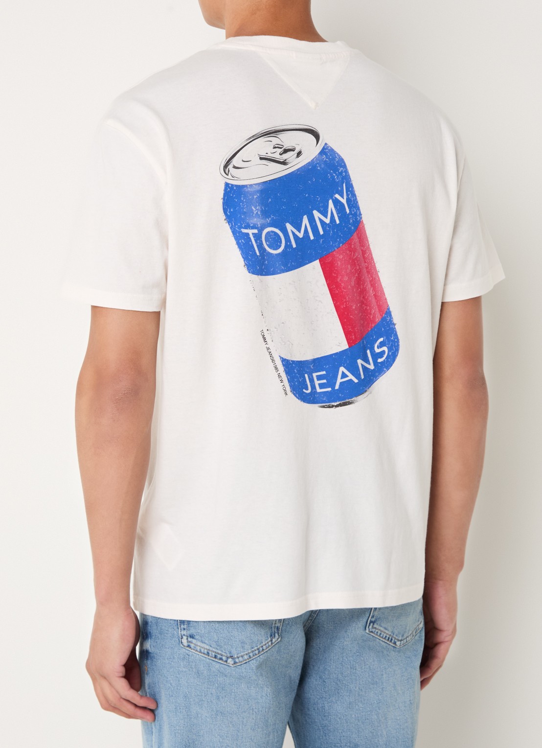 Tommy Hilfiger T-shirt van  katoen met logo- en backprint - detail gebroken wit