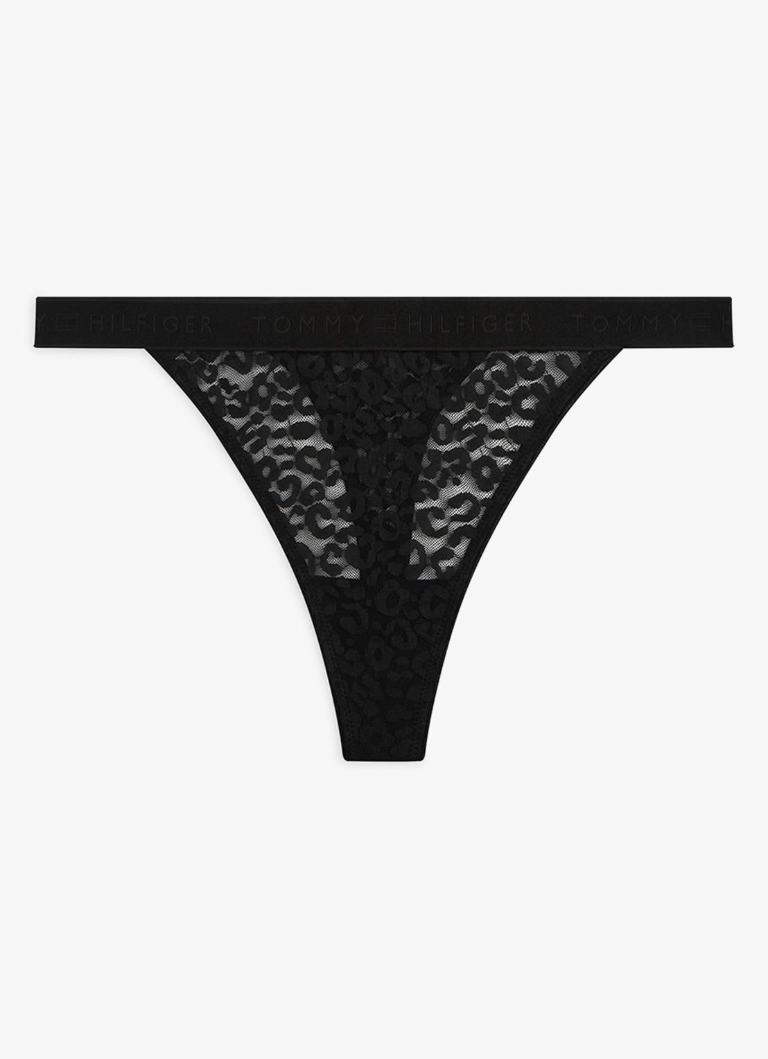Tommy Hilfiger Tanga van mesh - voorkant zwart