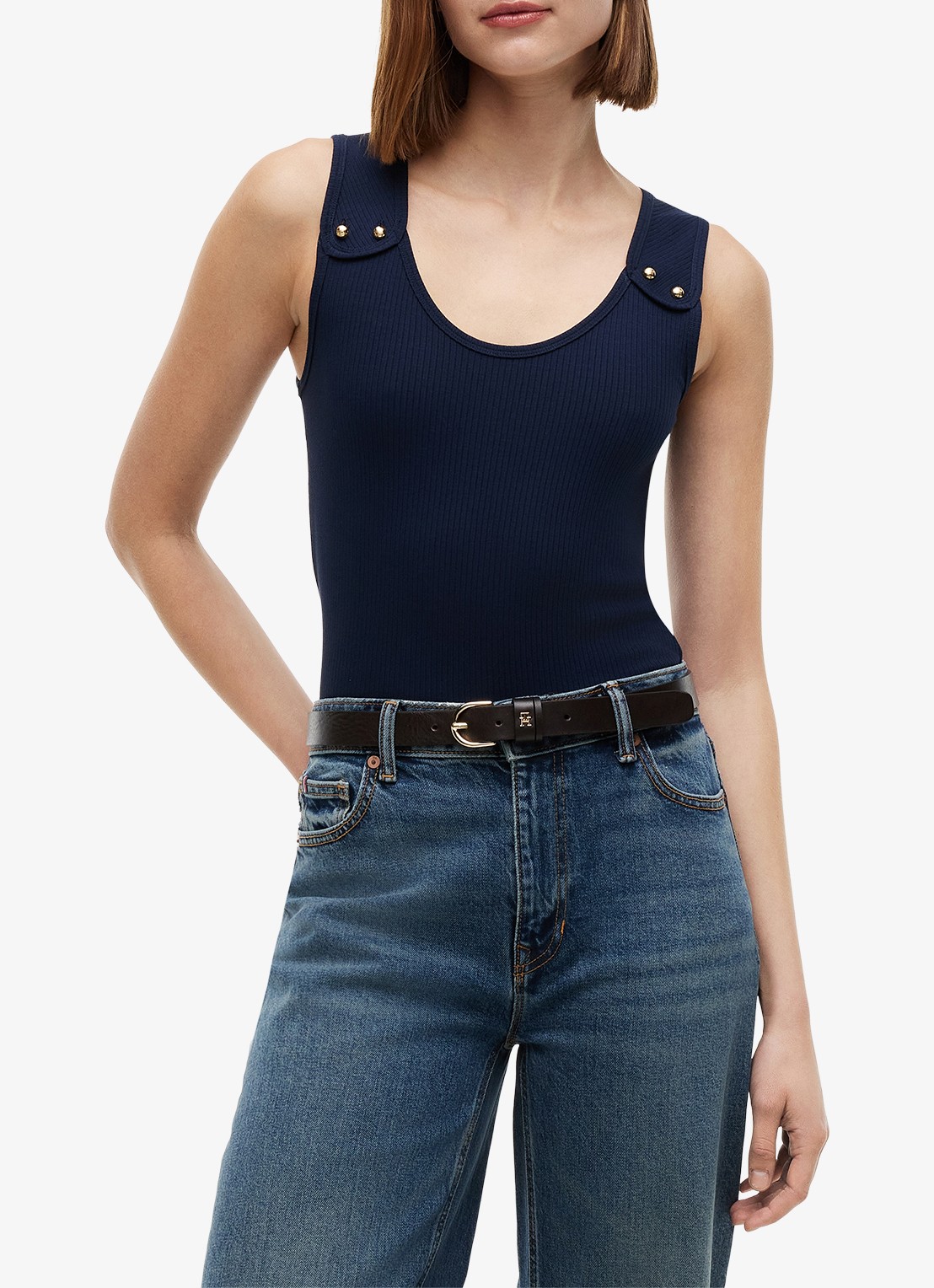 Tommy Hilfiger Tanktop met ribstructuur - detail 2 donkerblauw