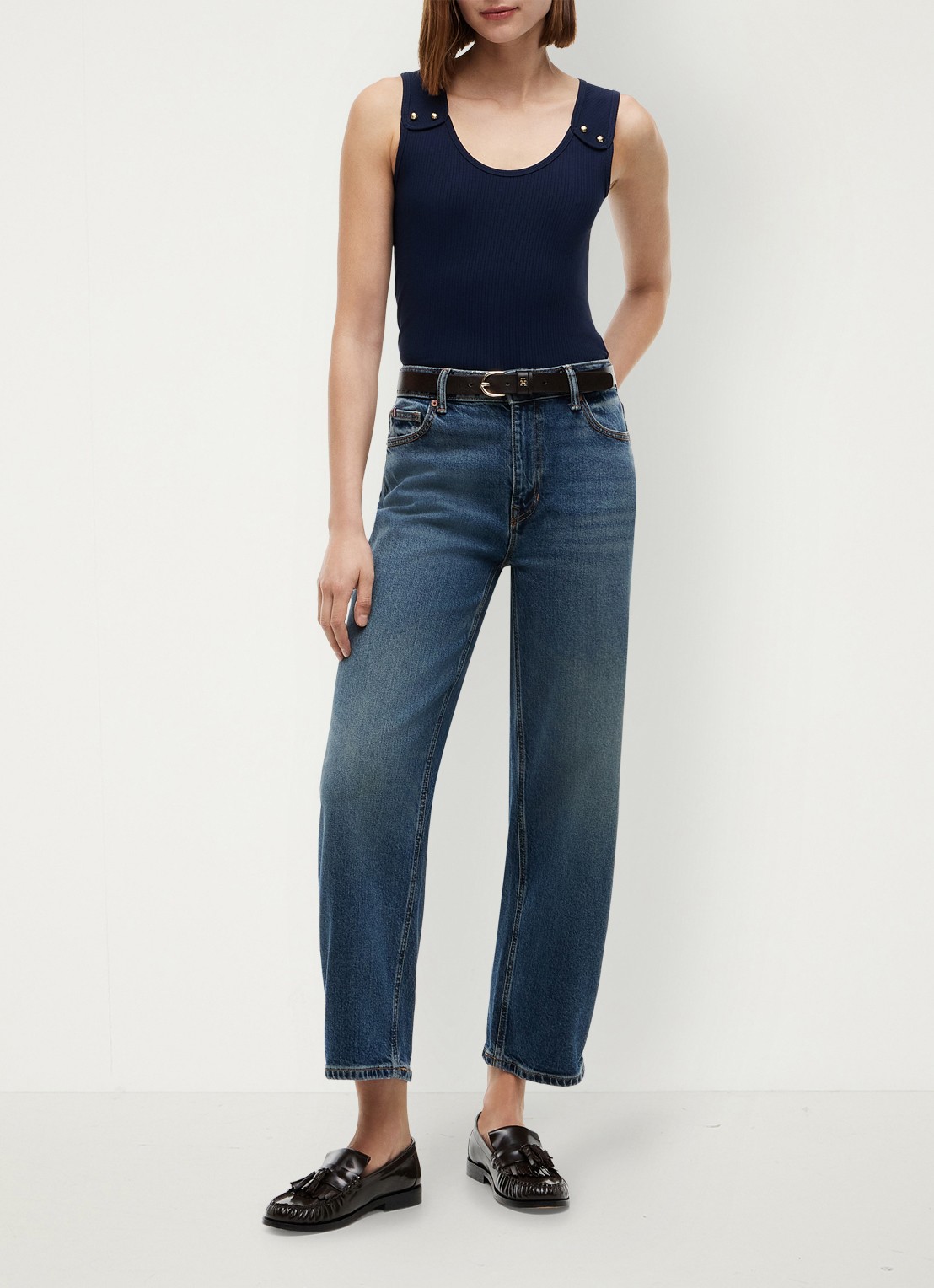 Tommy Hilfiger Tanktop met ribstructuur - voorkant 5 donkerblauw