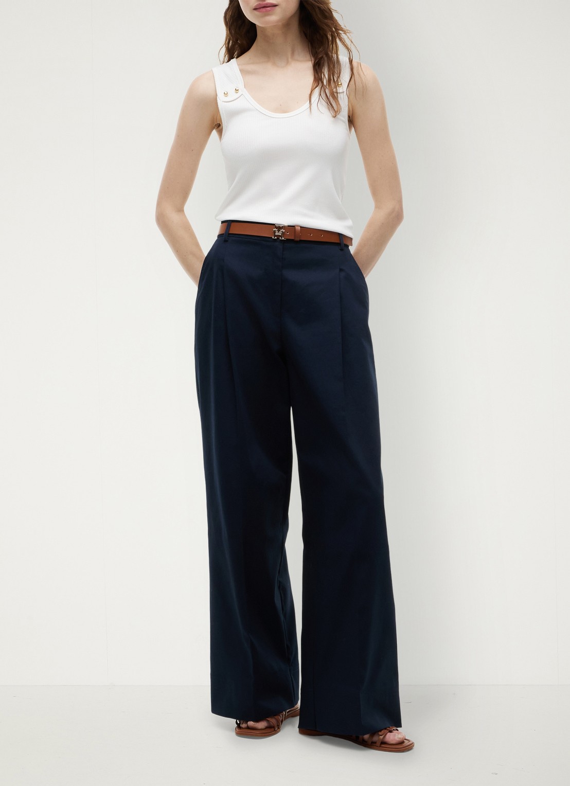 Tommy Hilfiger Tanktop met ribstructuur - voorkant 4 gebroken wit