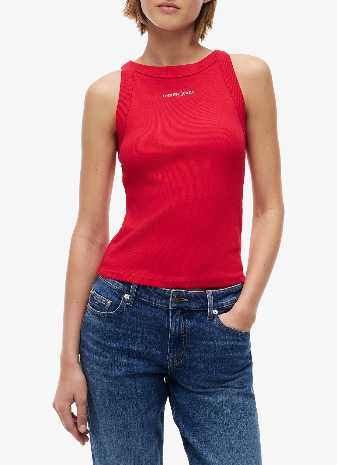 Tommy Hilfiger Tanktop met ribstructuur - detail rood