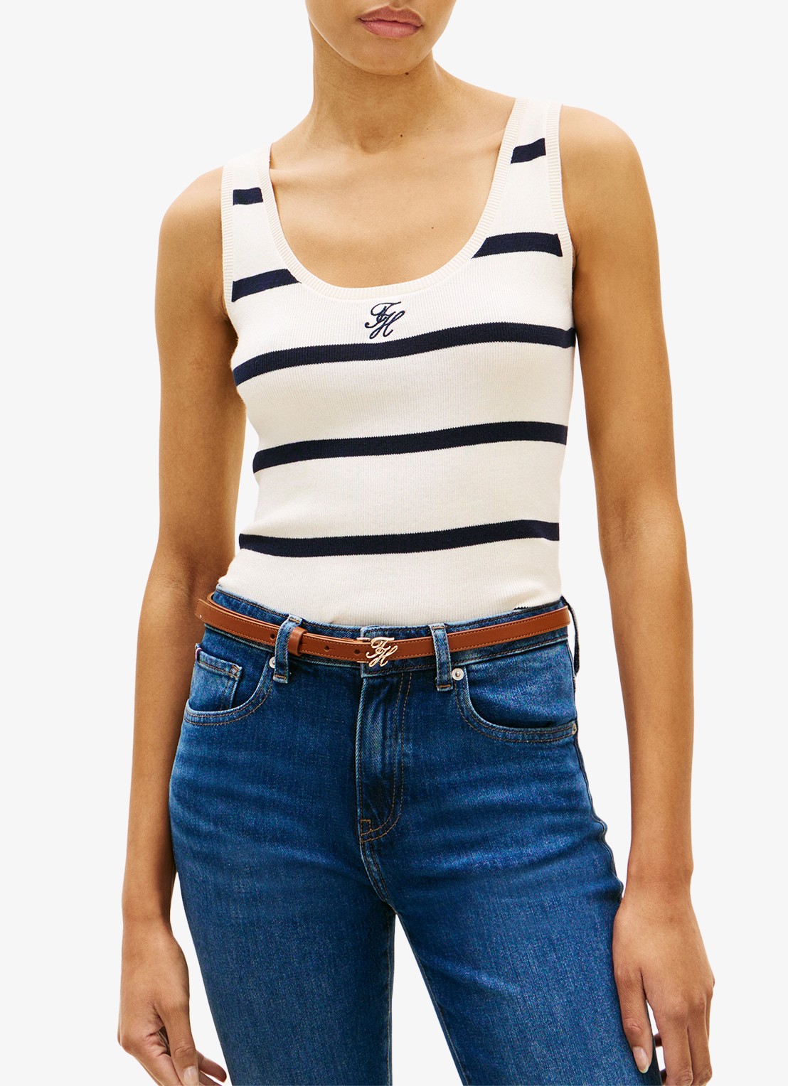 Tommy Hilfiger Tanktop met streepprint en logoborduring - detail wit