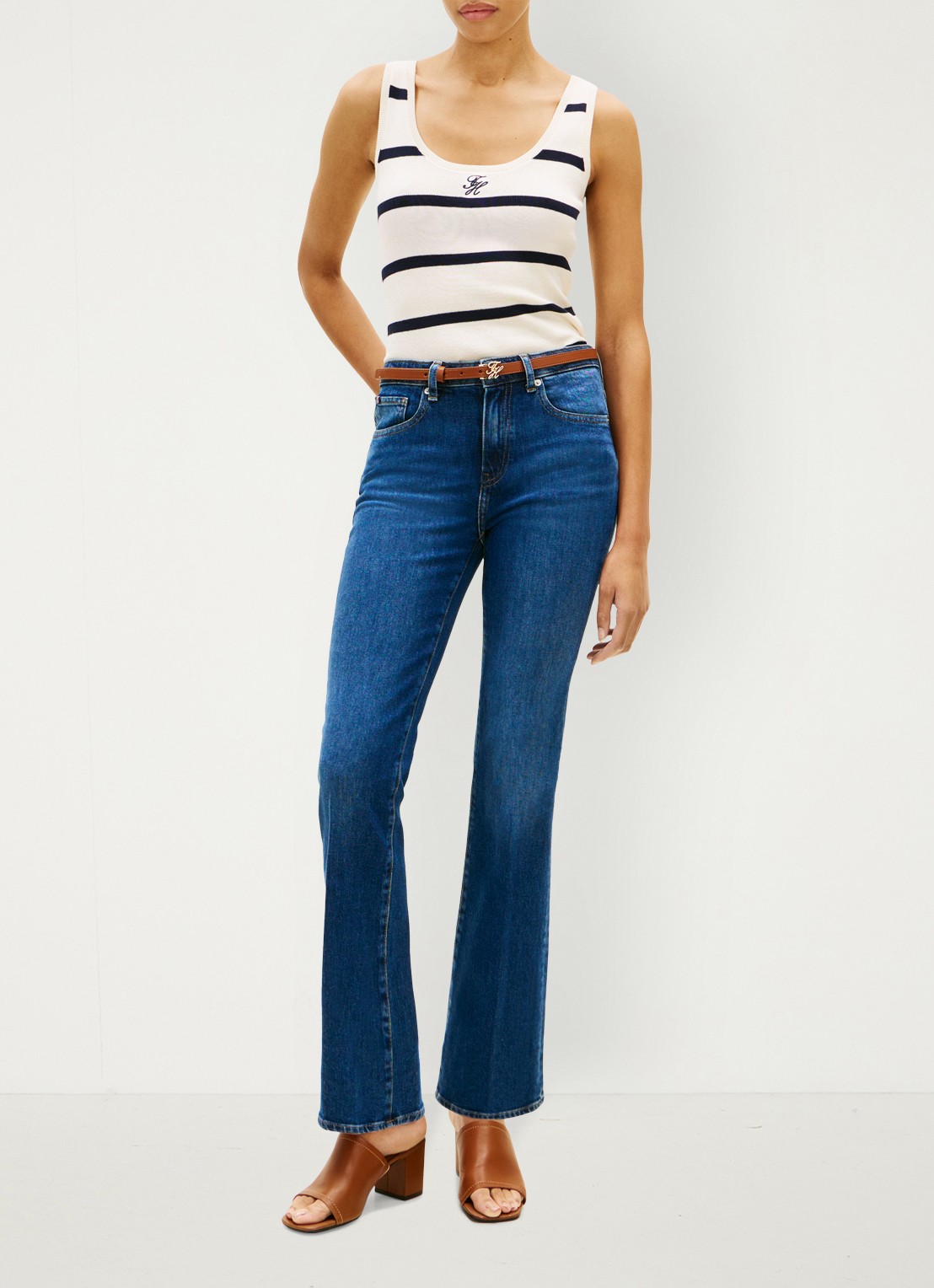 Tommy Hilfiger Tanktop met streepprint en logoborduring - voorkant 5 wit