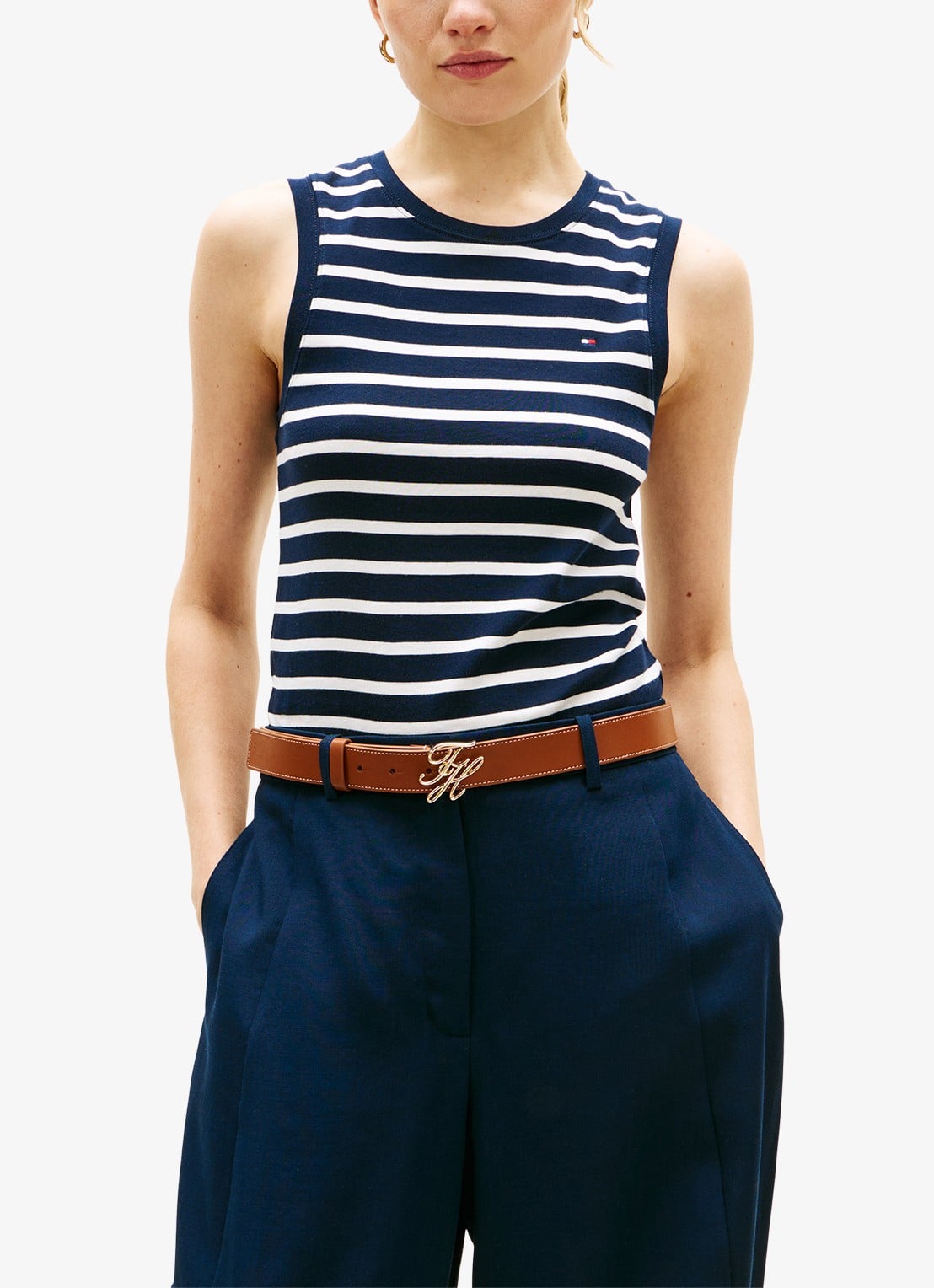 Tommy Hilfiger Tanktop met streepprint - detail donkerblauw