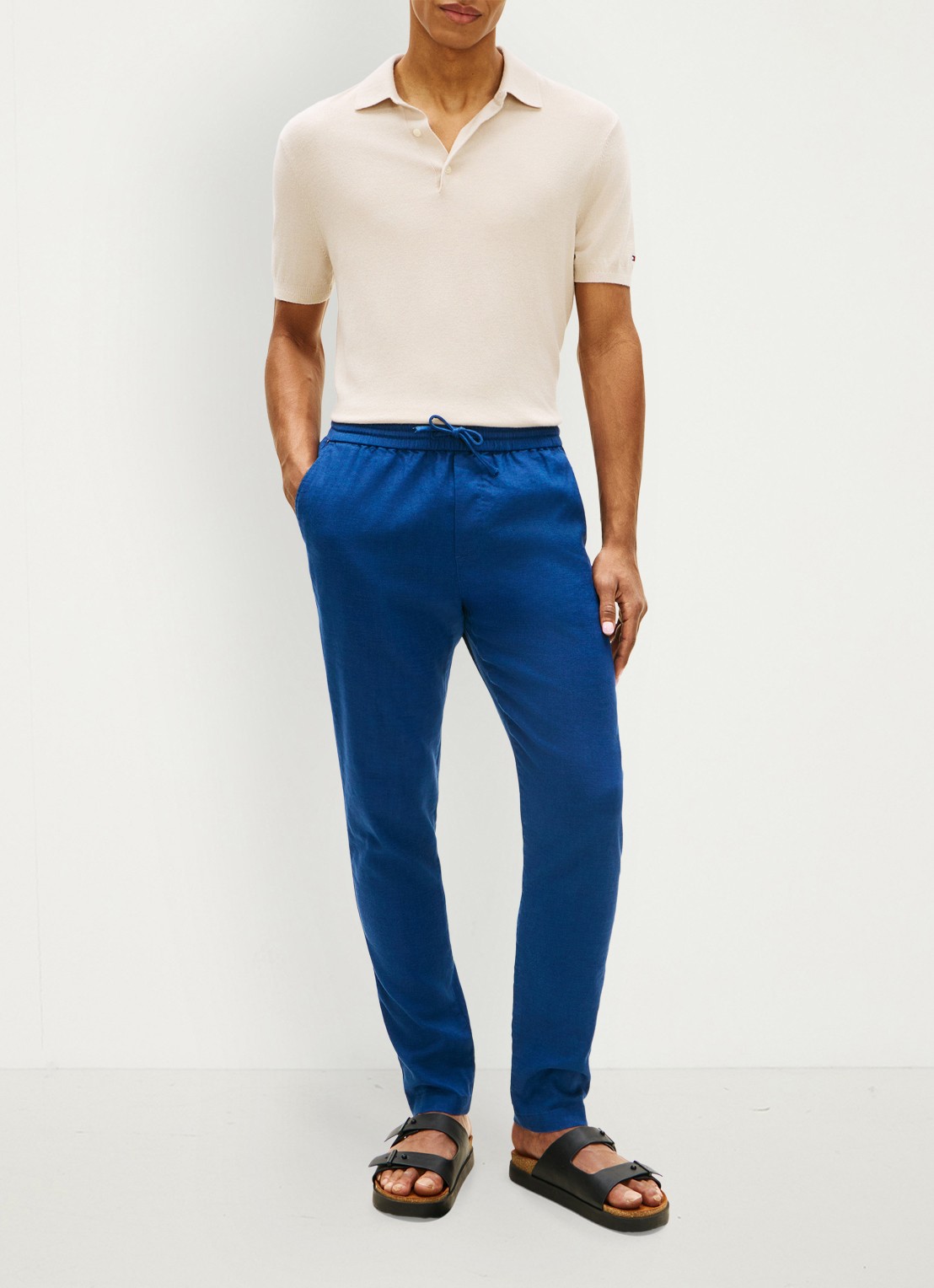 Tommy Hilfiger Tapered fit chino in linnenblend - voorkant 2 denim