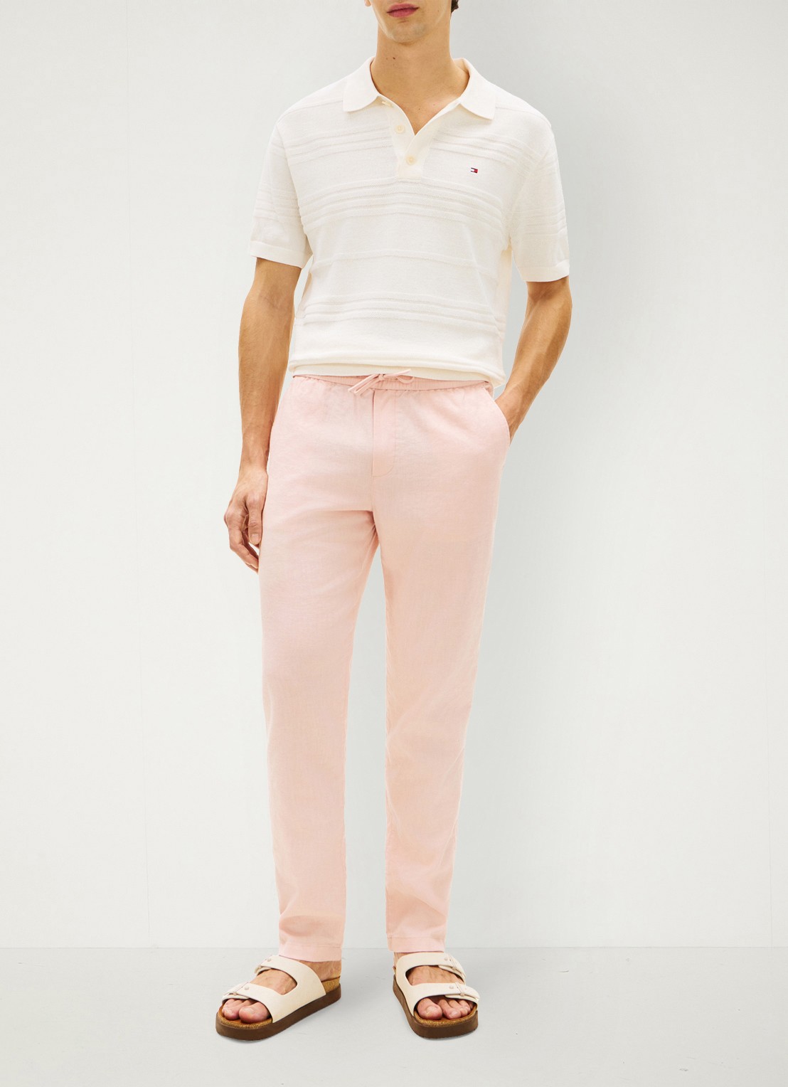 Tommy Hilfiger Tapered fit chino in linnenblend - voorkant 3 groen
