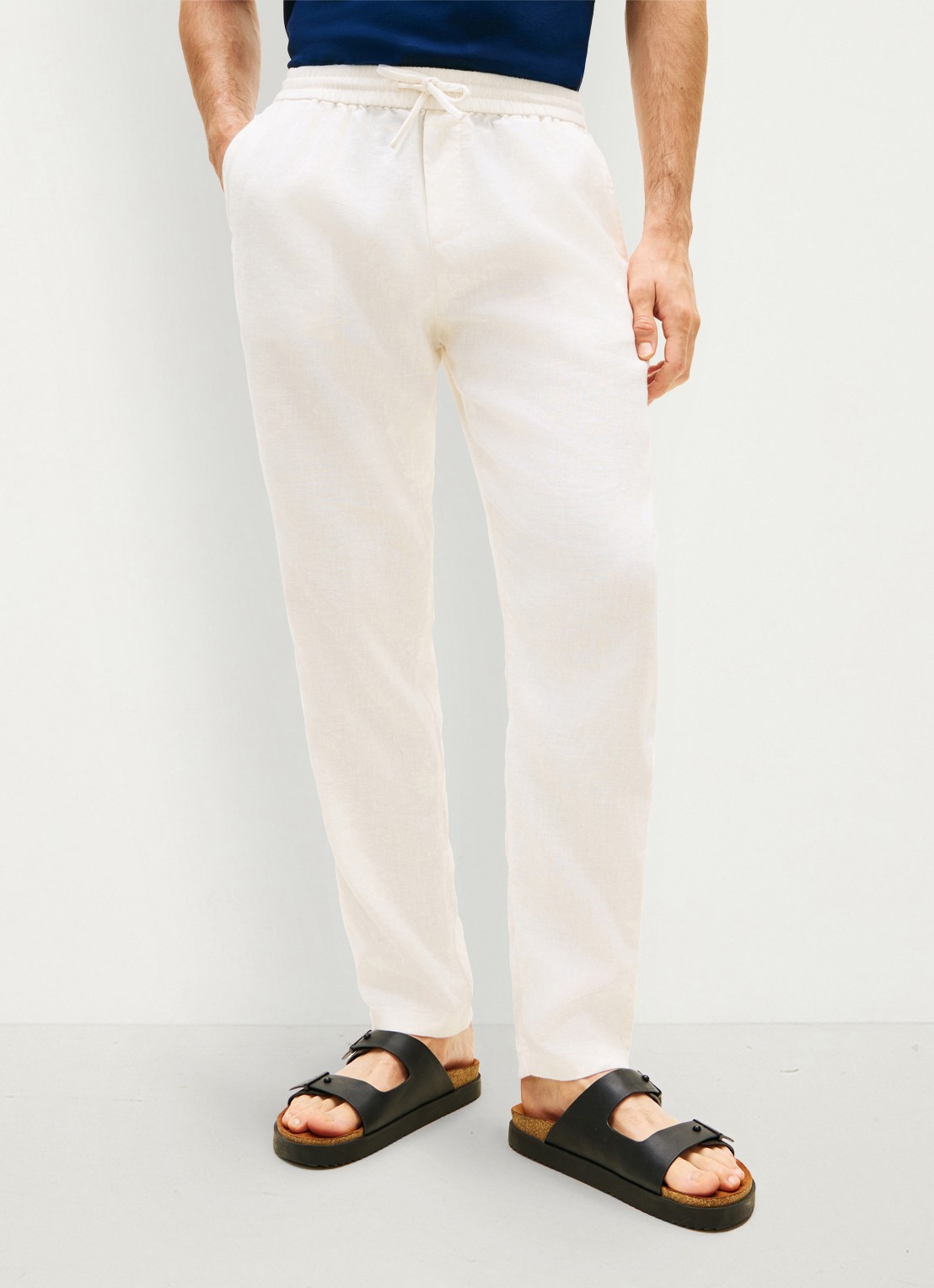 Tommy Hilfiger Tapered fit chino in linnenblend - detail 2 gebroken wit