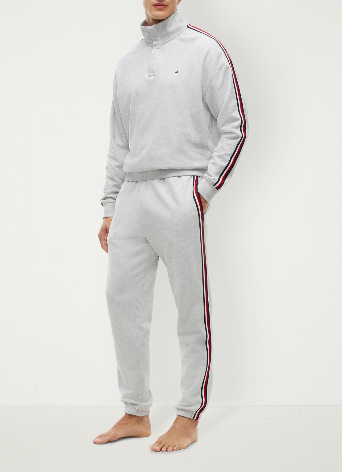 Tommy Hilfiger Tapered fit lounge joggingbroek met logoband - voorkant 5 lichtgrijs