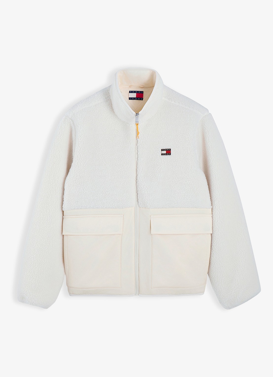 Tommy Hilfiger Teddy jas met logoborduring - voorkant creme