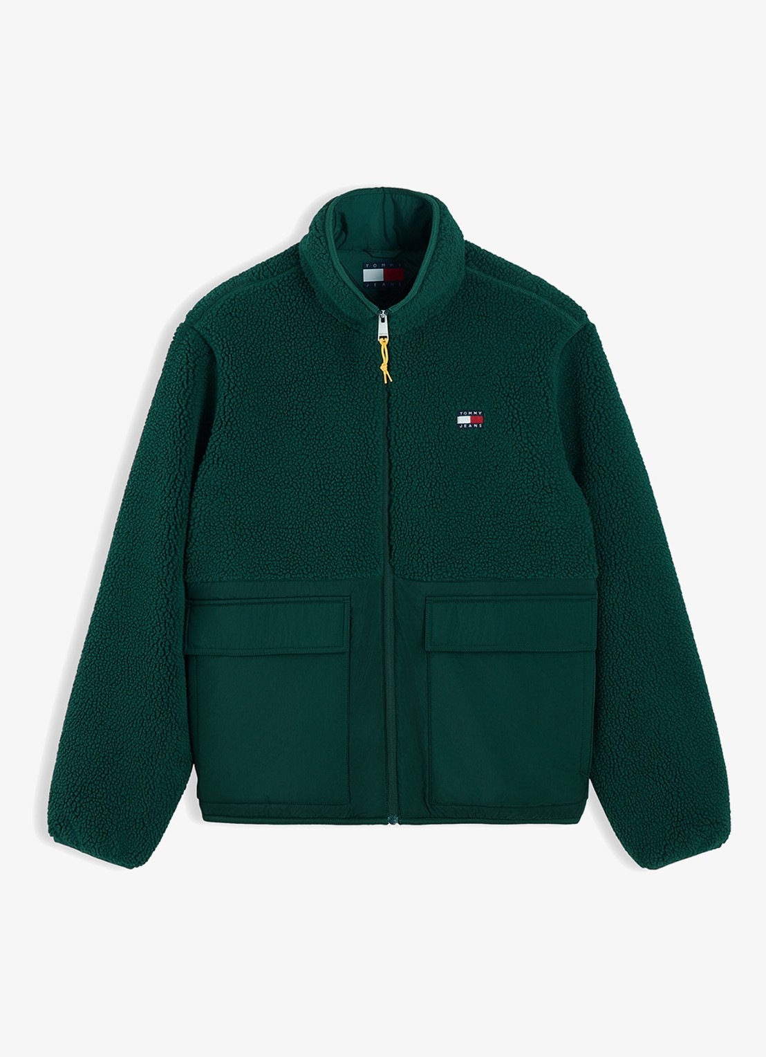 Tommy Hilfiger Teddy jas met logoborduring - voorkant groen
