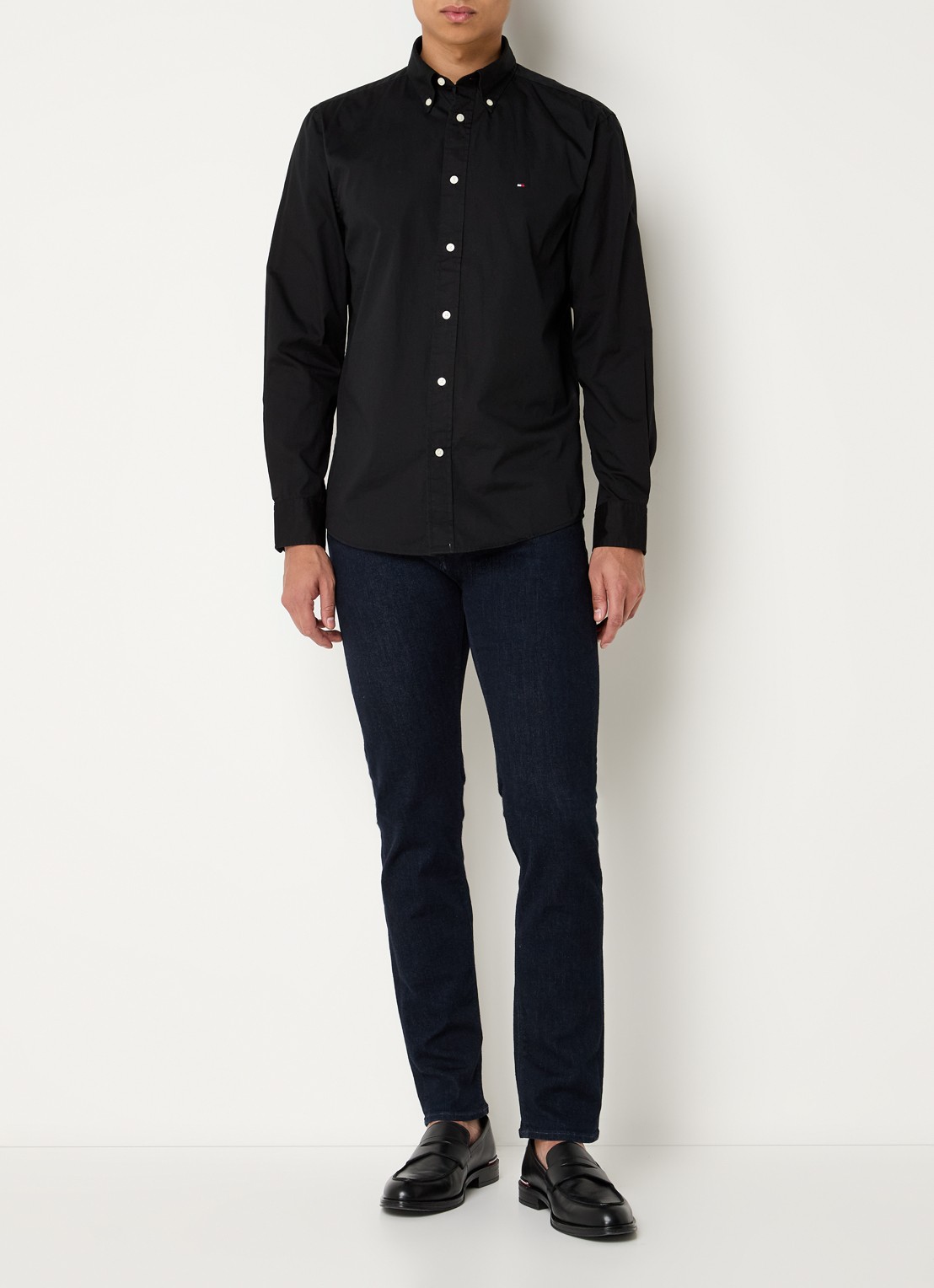 Tommy Hilfiger TH Flex regular fit overhemd met logo - voorkant 2 zwart