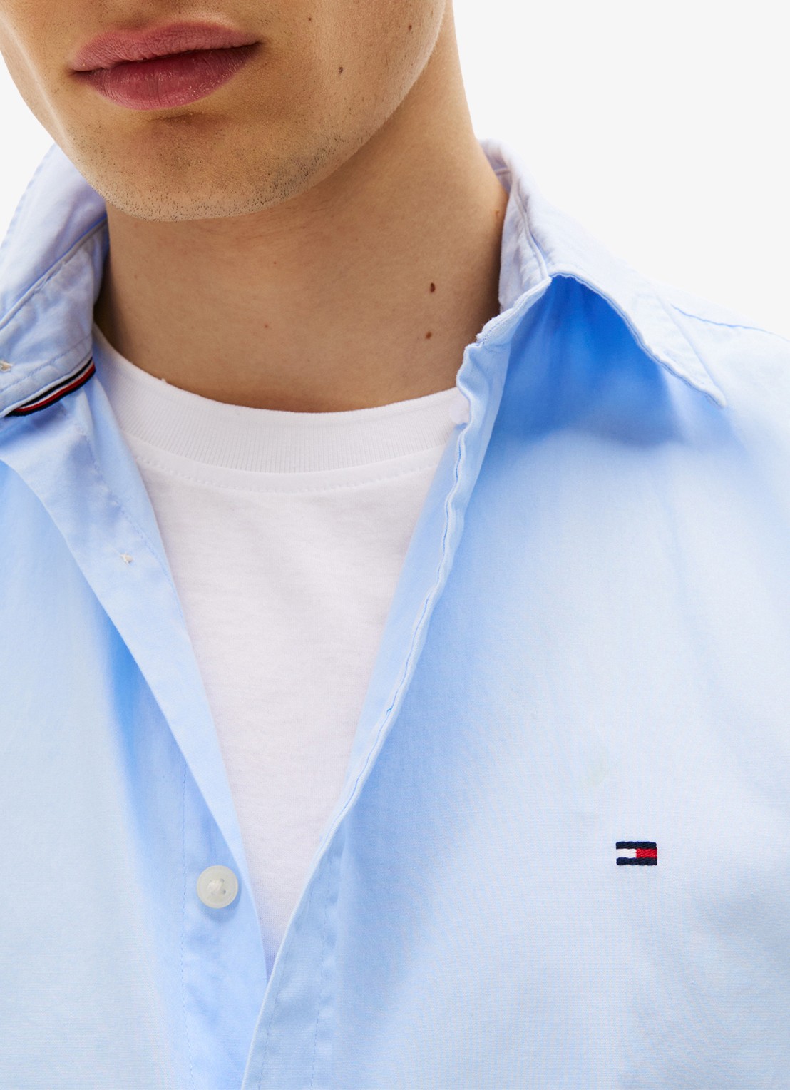 Tommy Hilfiger TH Flex regular fit overhemd met logo - detail 4 lichtblauw