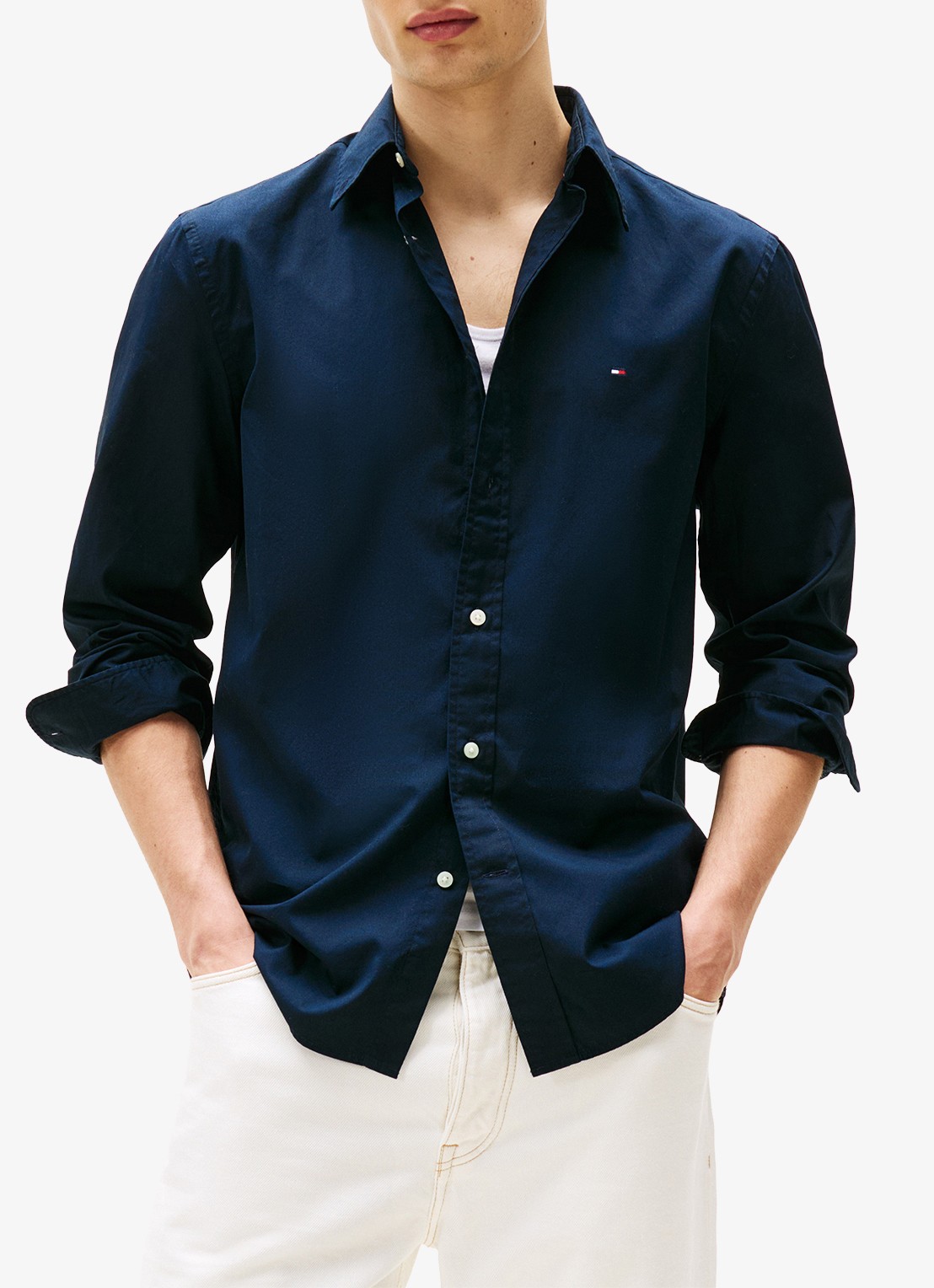 Tommy Hilfiger TH Flex regular fit overhemd met logo - detail 8 blauw
