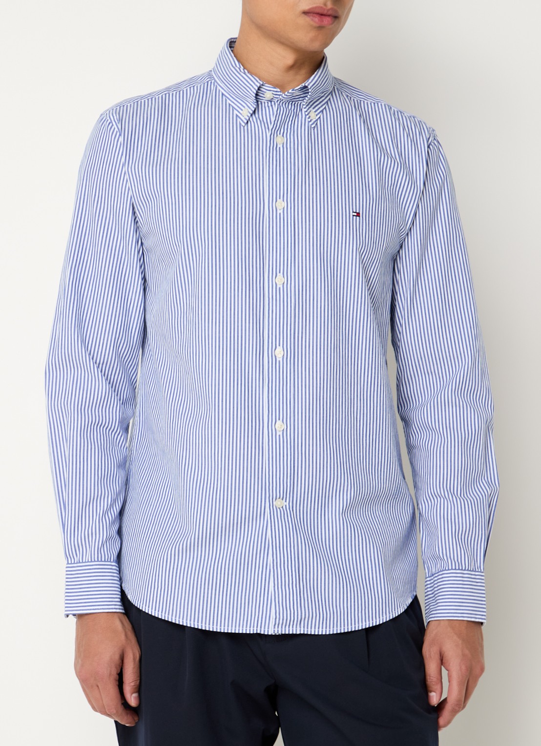 Tommy Hilfiger TH Flex regular fit overhemd met streepprint - detail 4 blauw