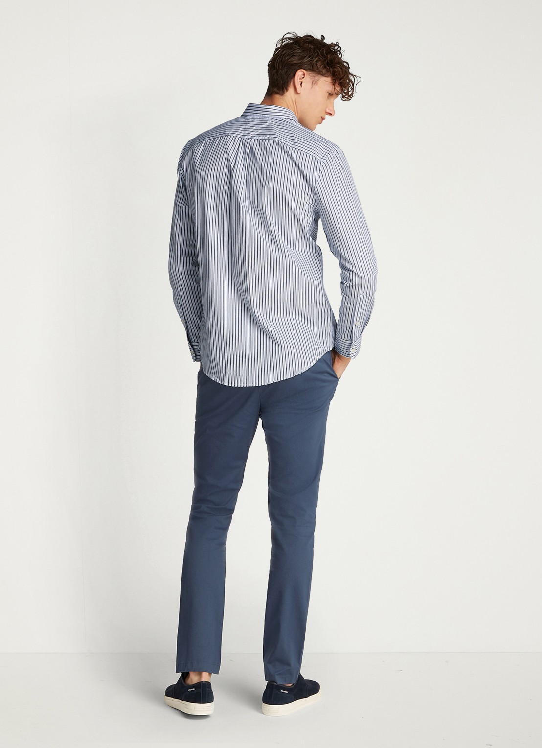 Tommy Hilfiger TH Flex regular fit overhemd met streepprint - achterkant 3 lichtblauw