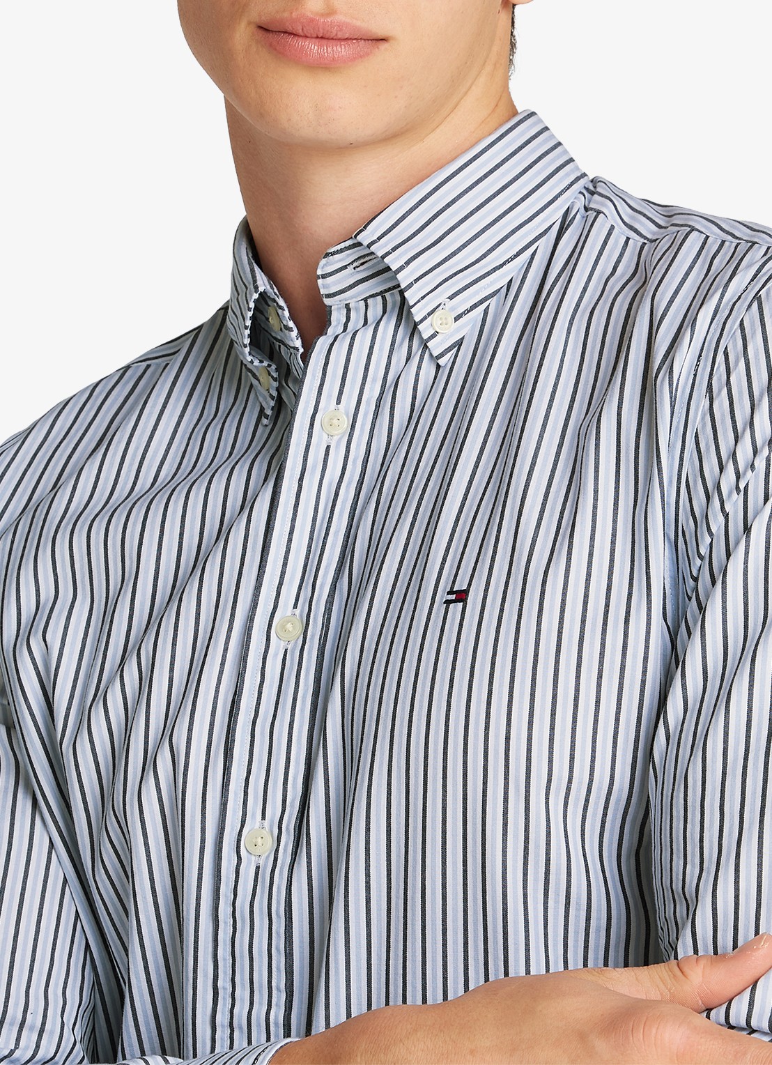 Tommy Hilfiger TH Flex regular fit overhemd met streepprint - detail 2 lichtblauw