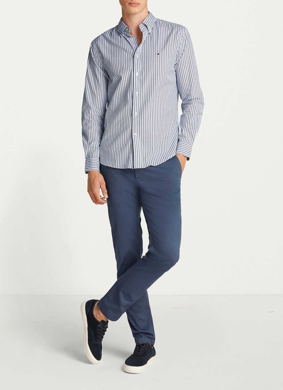 Tommy Hilfiger TH Flex regular fit overhemd met streepprint - voorkant 5 lichtblauw