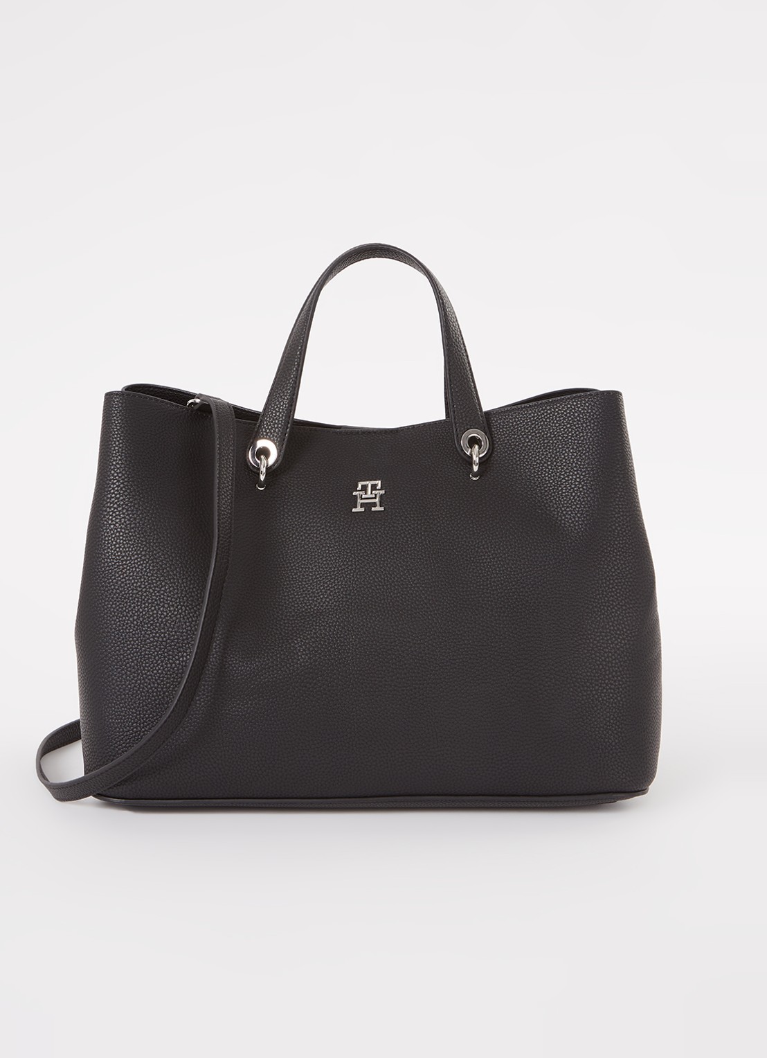 Tommy Hilfiger The Emblem schoudertas met logo - voorkant 2 zwart