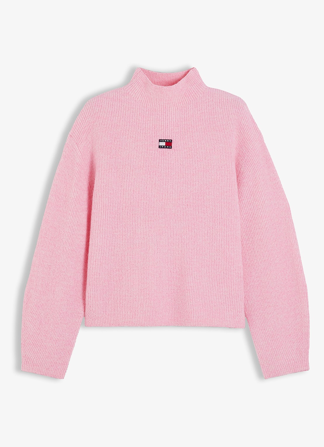 Tommy Hilfiger Tommy Badge ribgebreide trui in alpaca wolblend met logo  - voorkant 3 roze