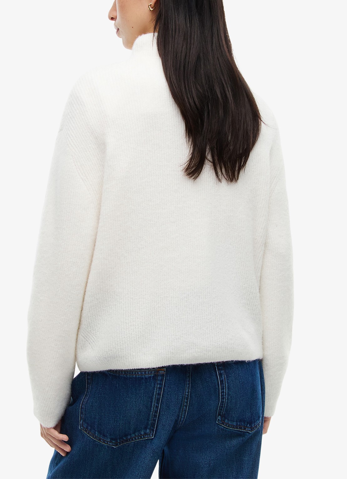 Tommy Hilfiger Tommy Badge ribgebreide trui in alpaca wolblend met logo  - achterkant 3 gebroken wit