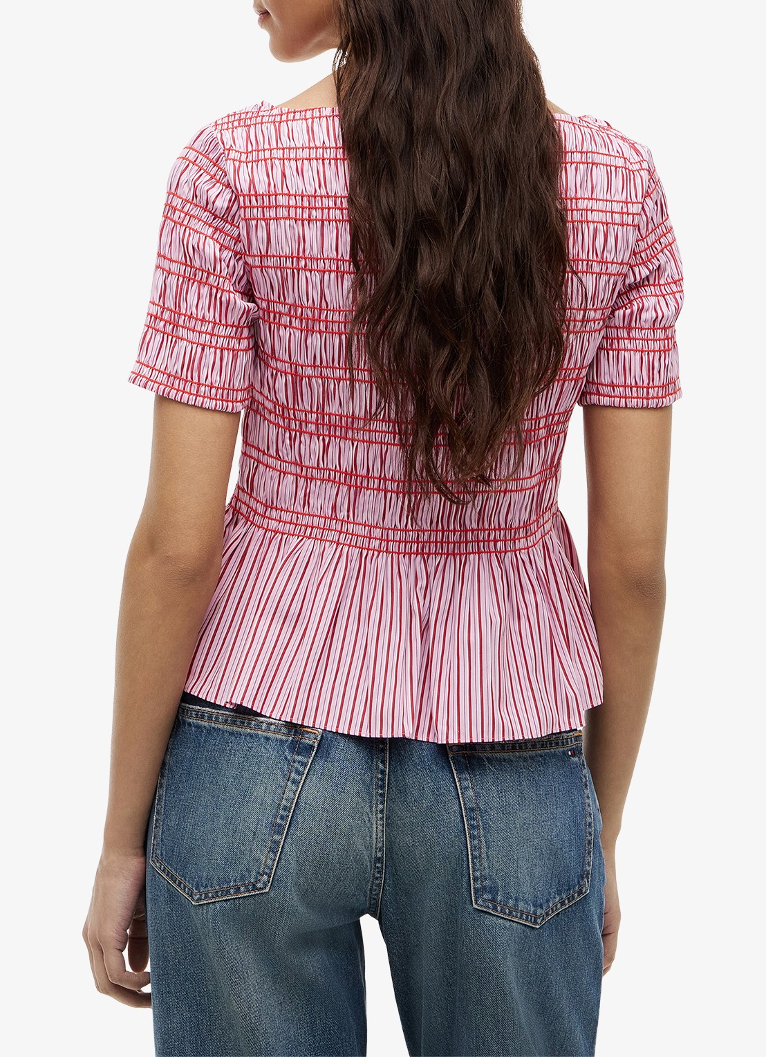 Tommy Hilfiger Top met peplum en streepprint - achterkant roze