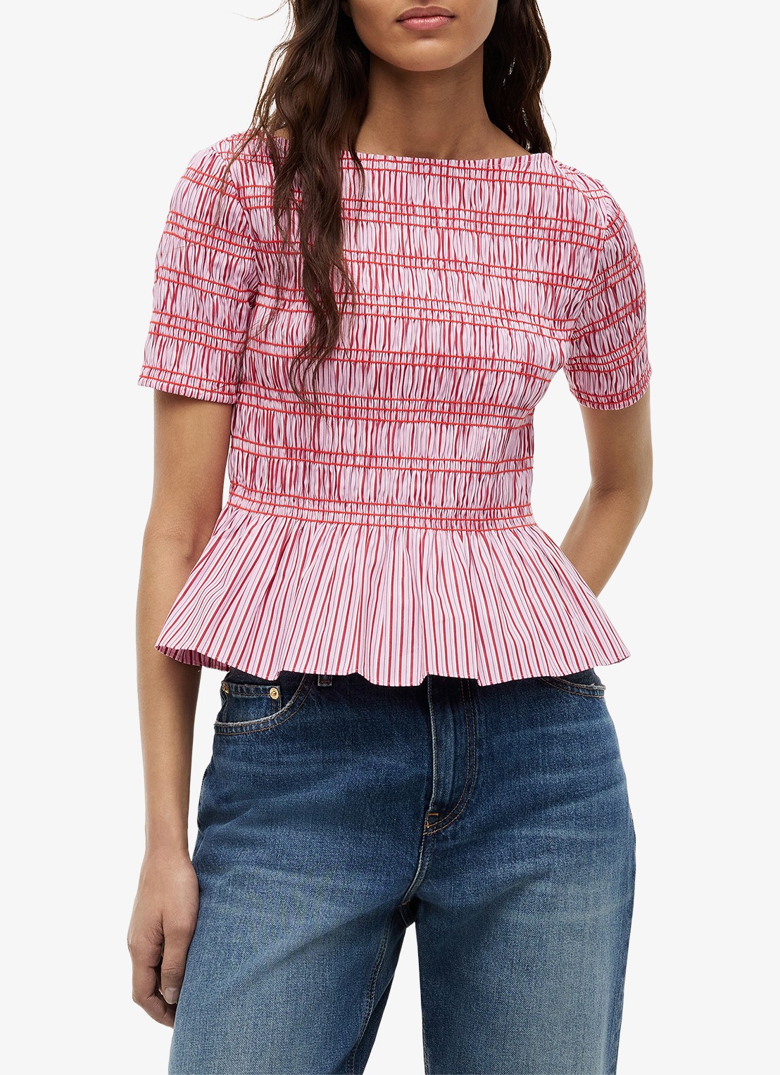 Tommy Hilfiger Top met peplum en streepprint - detail 4 roze
