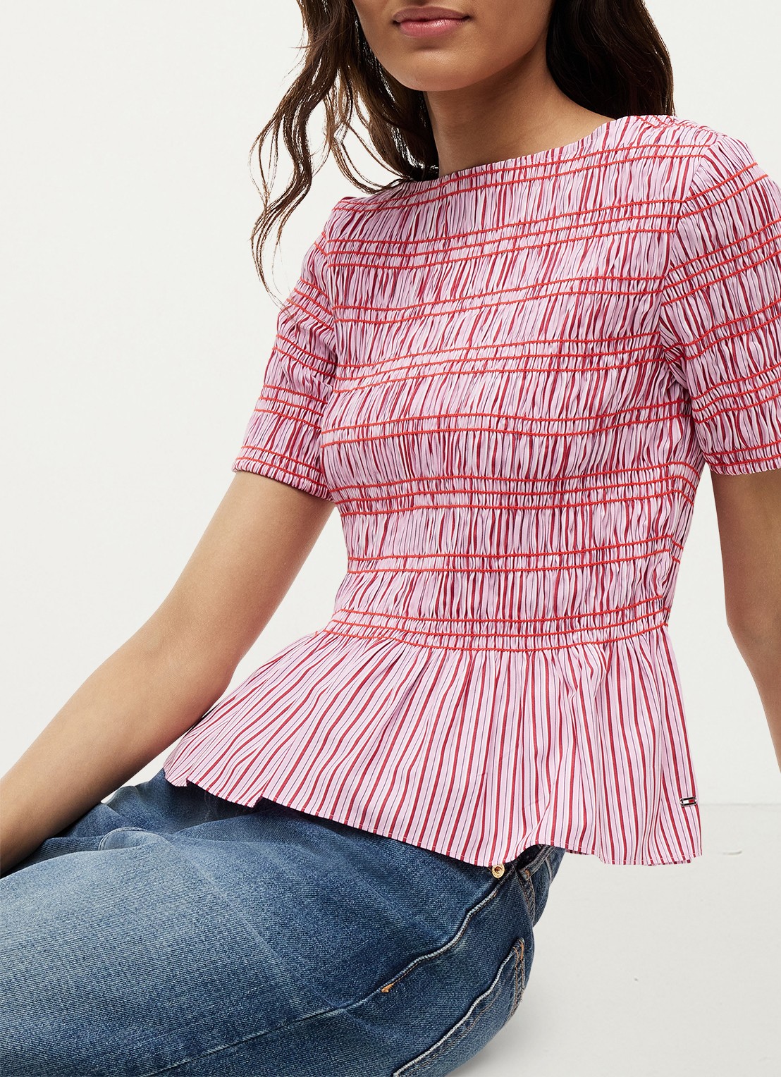 Tommy Hilfiger Top met peplum en streepprint - detail 5 roze