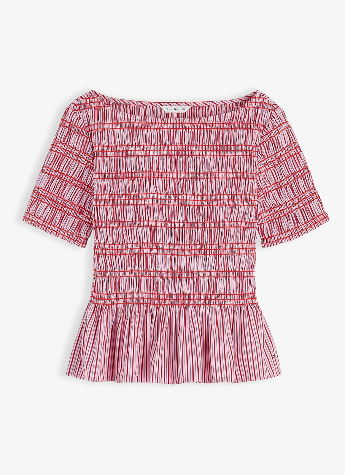 Tommy Hilfiger Top met peplum en streepprint - voorkant 2 roze