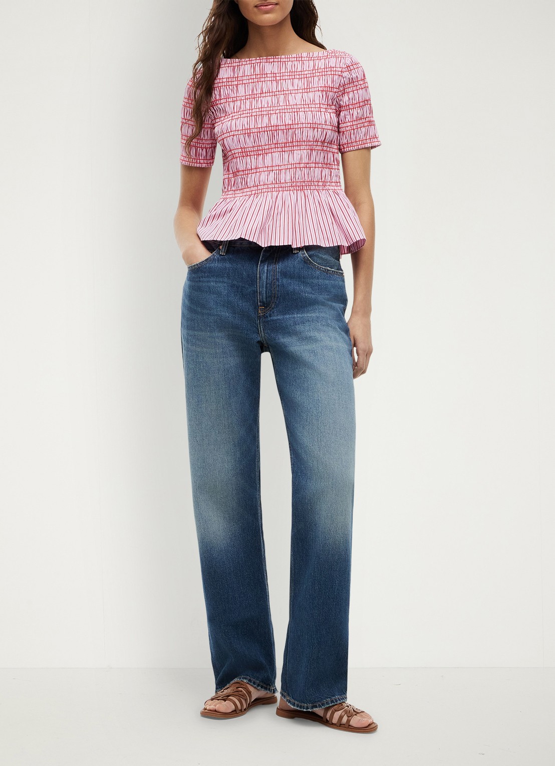 Tommy Hilfiger Top met peplum en streepprint - voorkant 3 roze