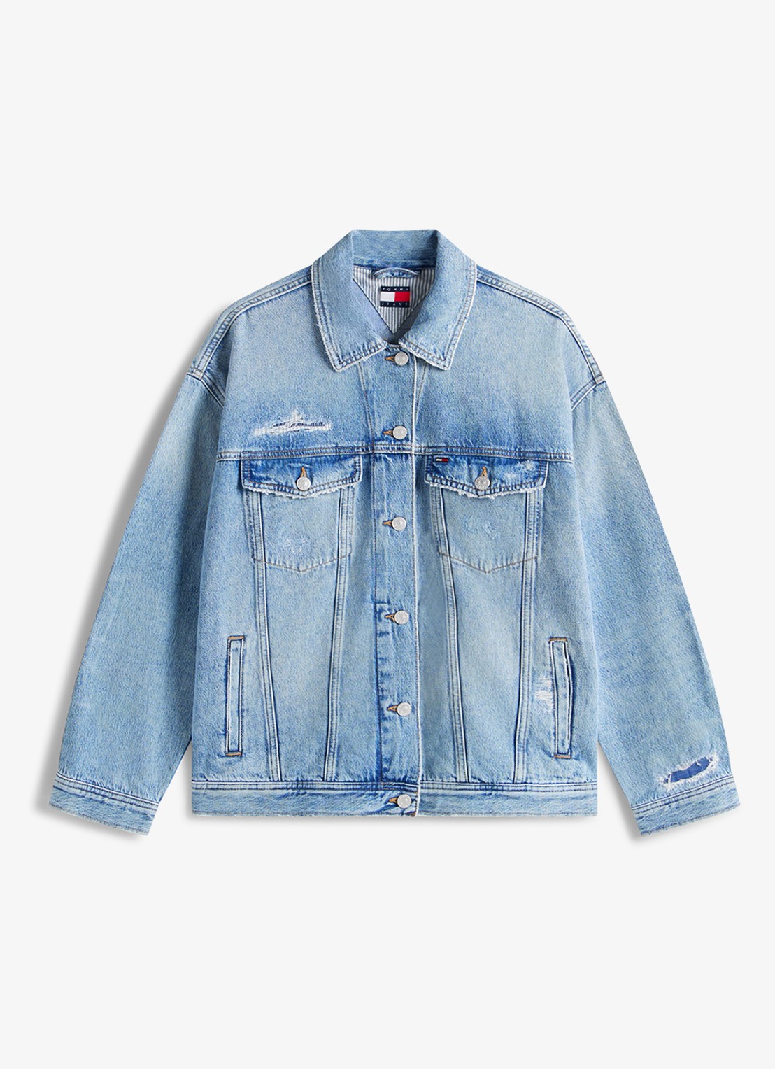 Tommy Hilfiger Trucker spijkerjas met steekzakken - voorkant 4 lichtblauw