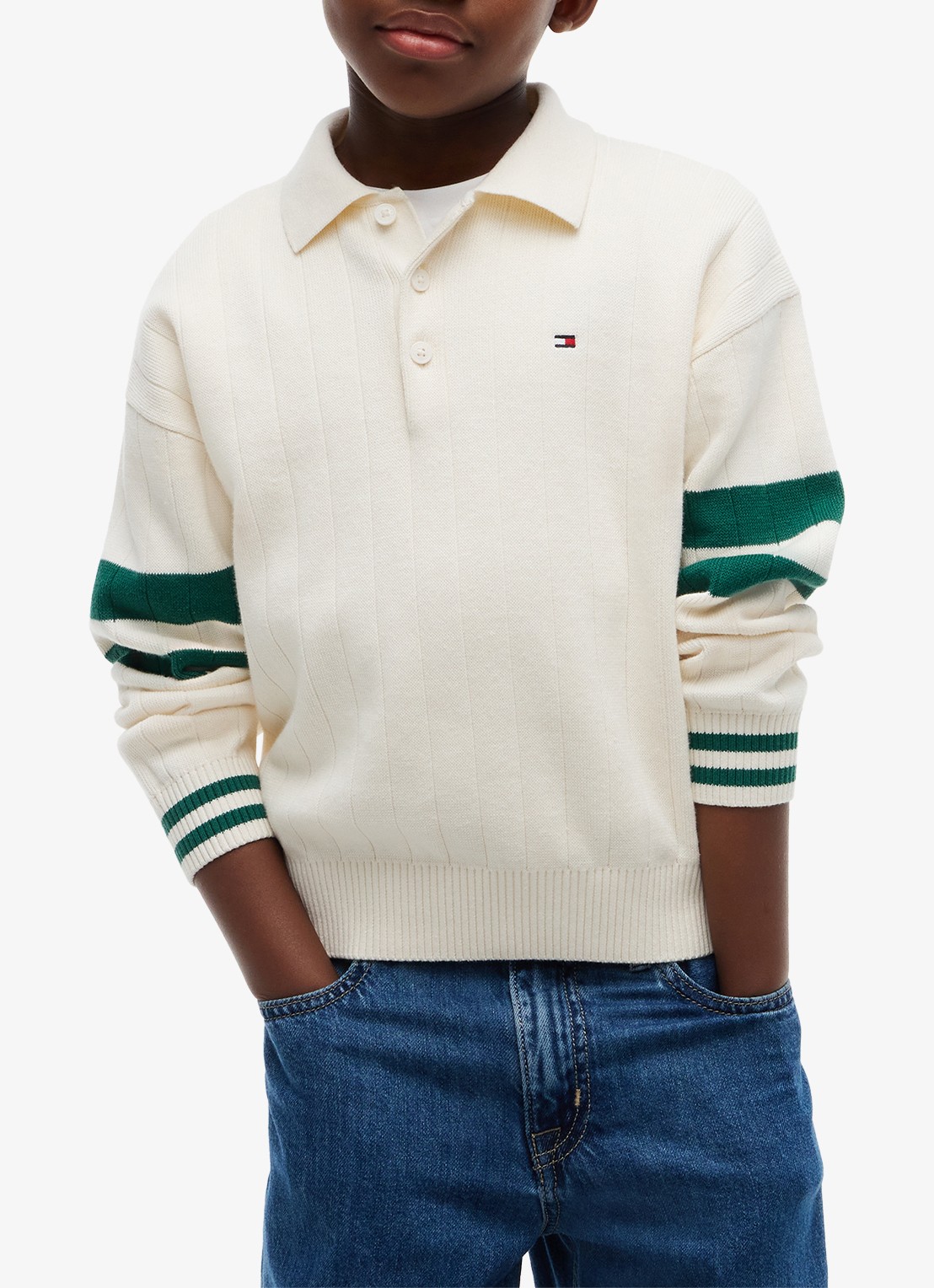 Tommy Hilfiger Trui met polokraag en logo  - detail ivoor