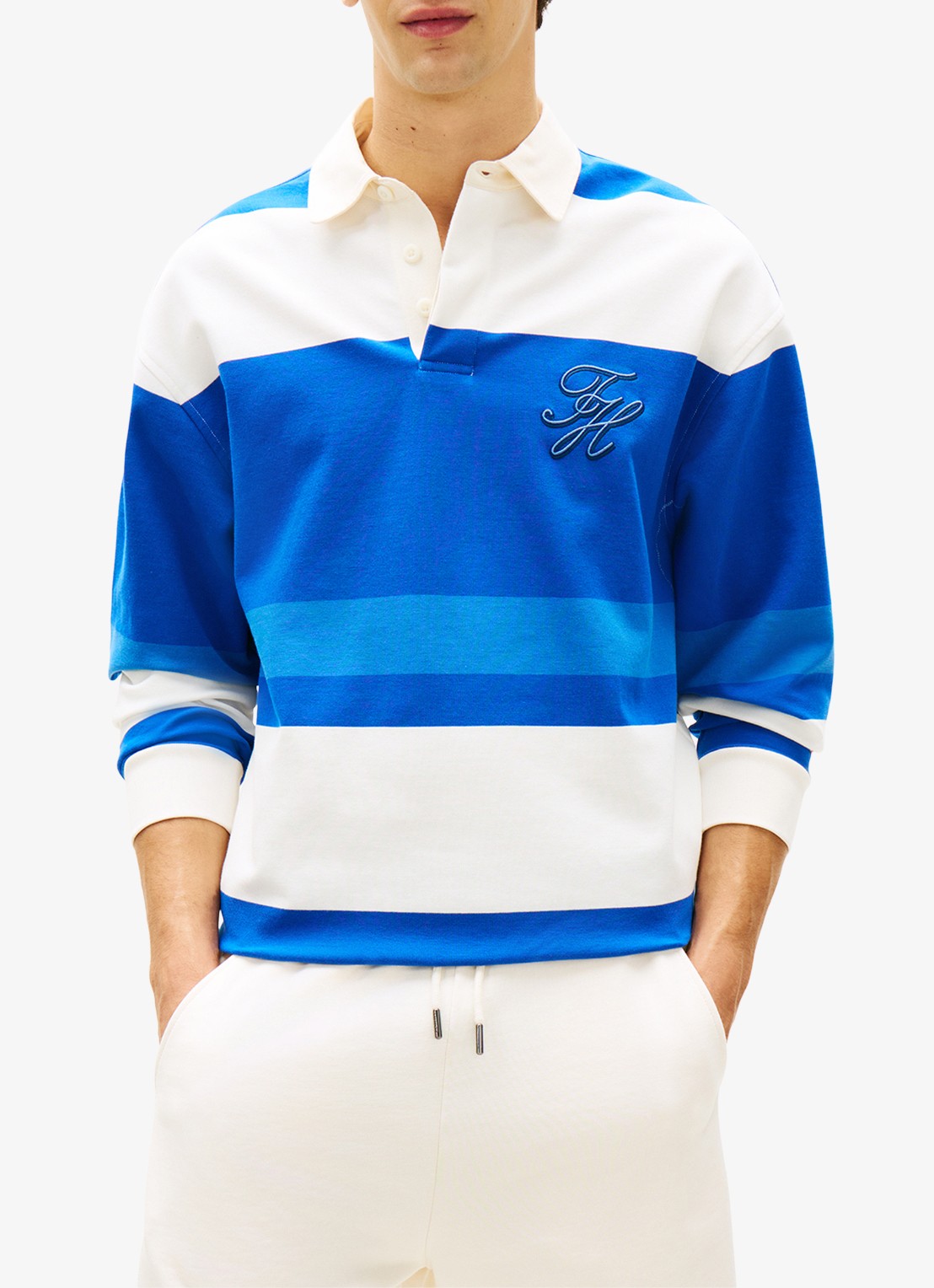 Tommy Hilfiger Trui met polokraag en streepprint - detail 3 blauw