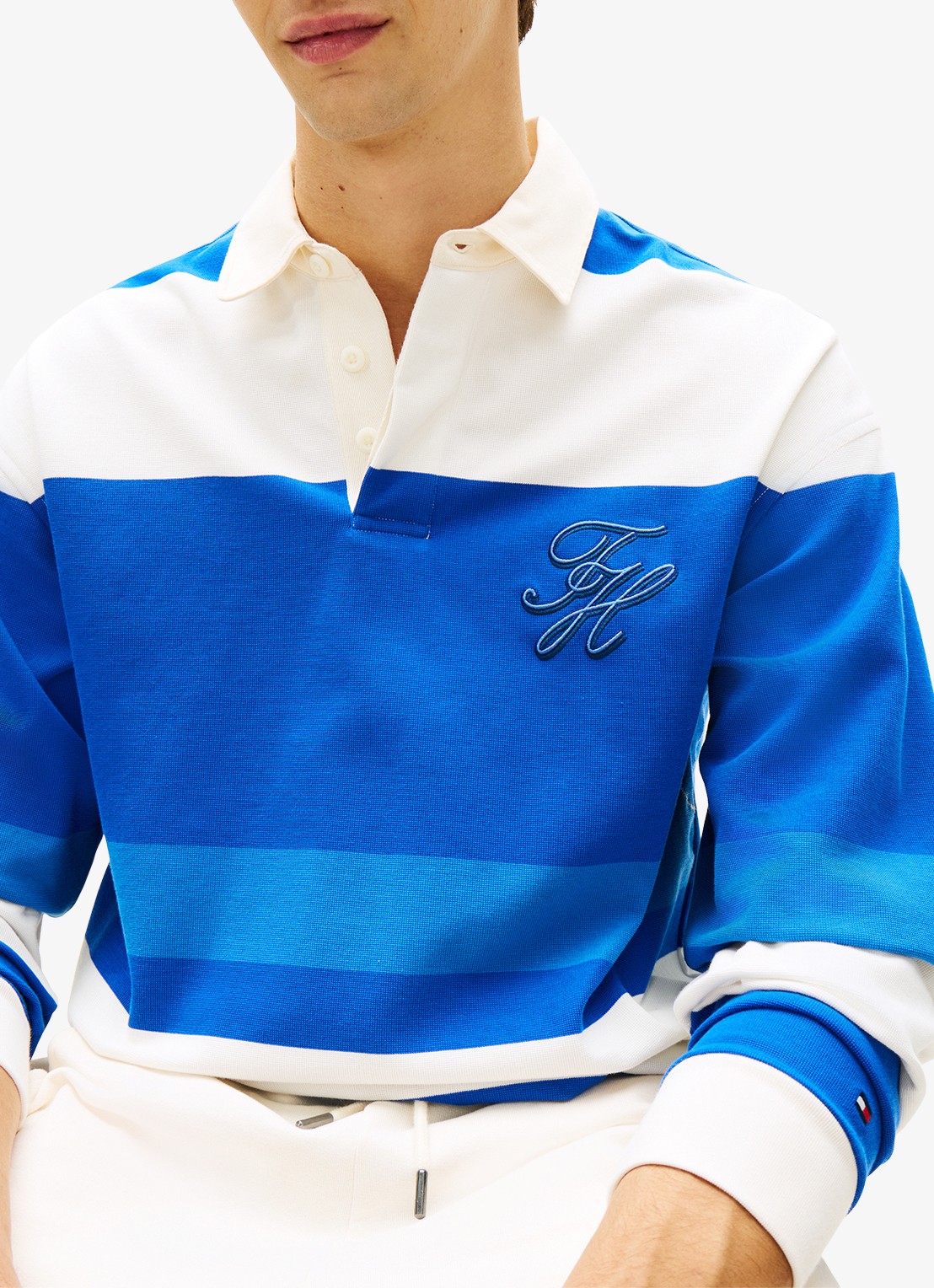 Tommy Hilfiger Trui met polokraag en streepprint - detail 4 blauw
