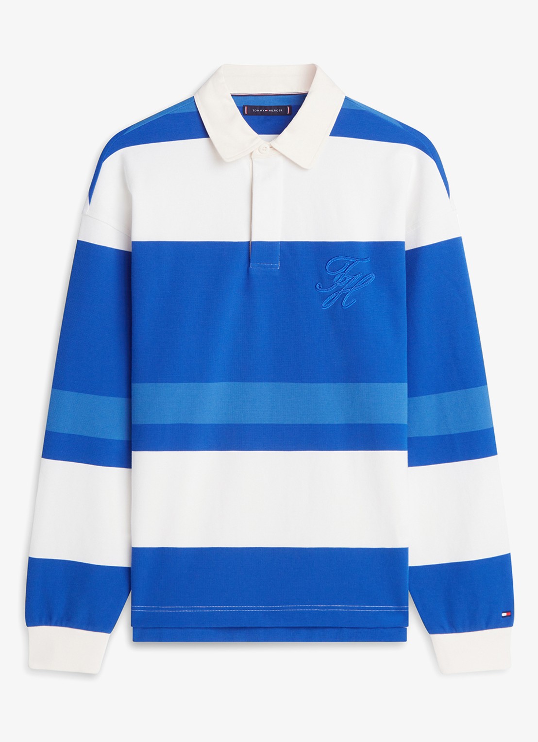 Tommy Hilfiger Trui met polokraag en streepprint - voorkant blauw