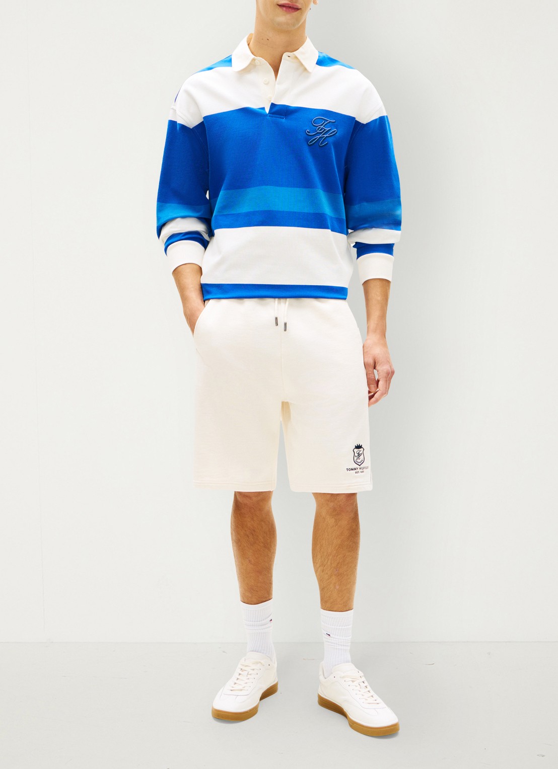 Tommy Hilfiger Trui met polokraag en streepprint - voorkant 2 blauw