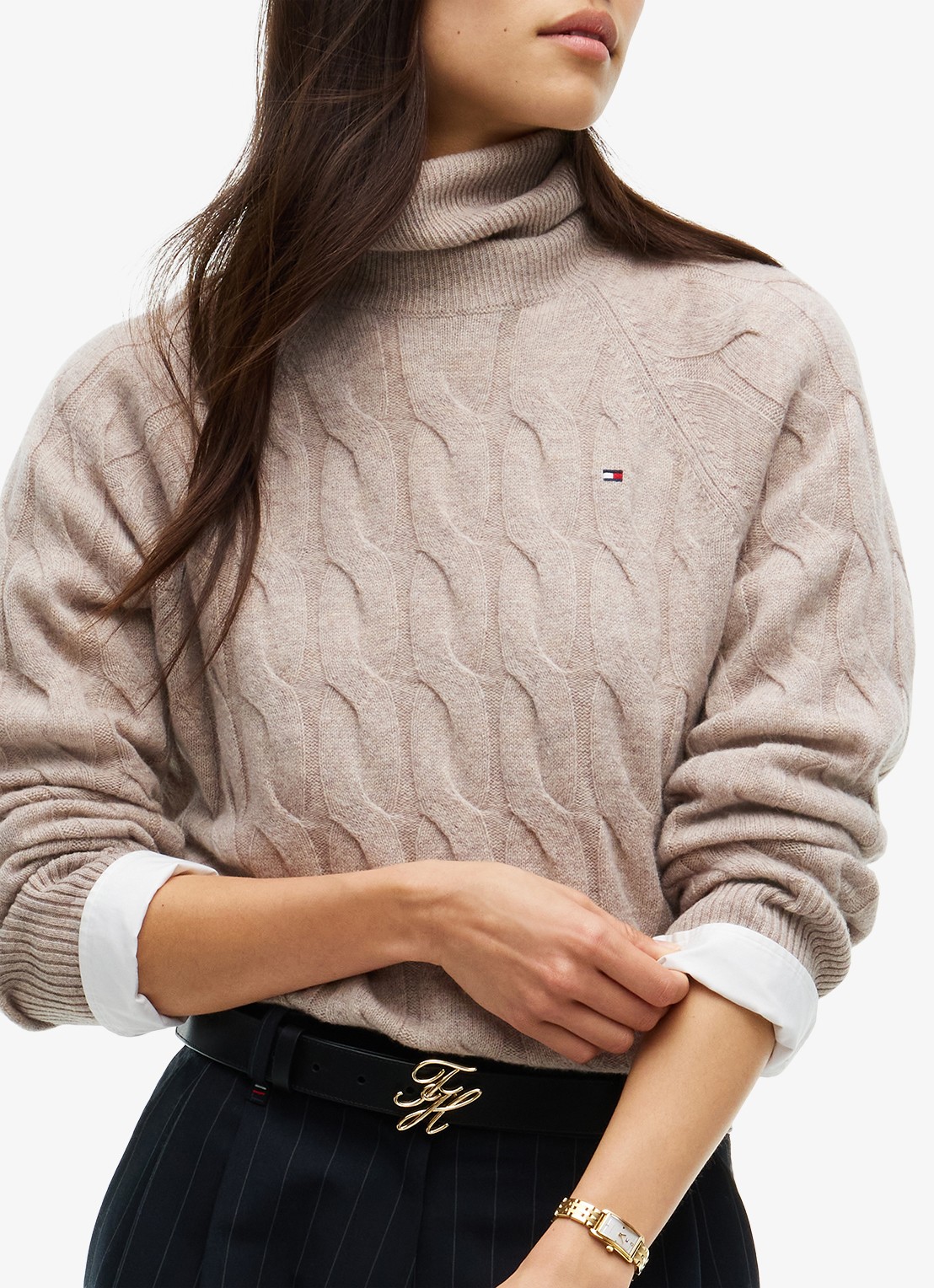 Tommy Hilfiger Trui van wol met col  - detail 2 camel