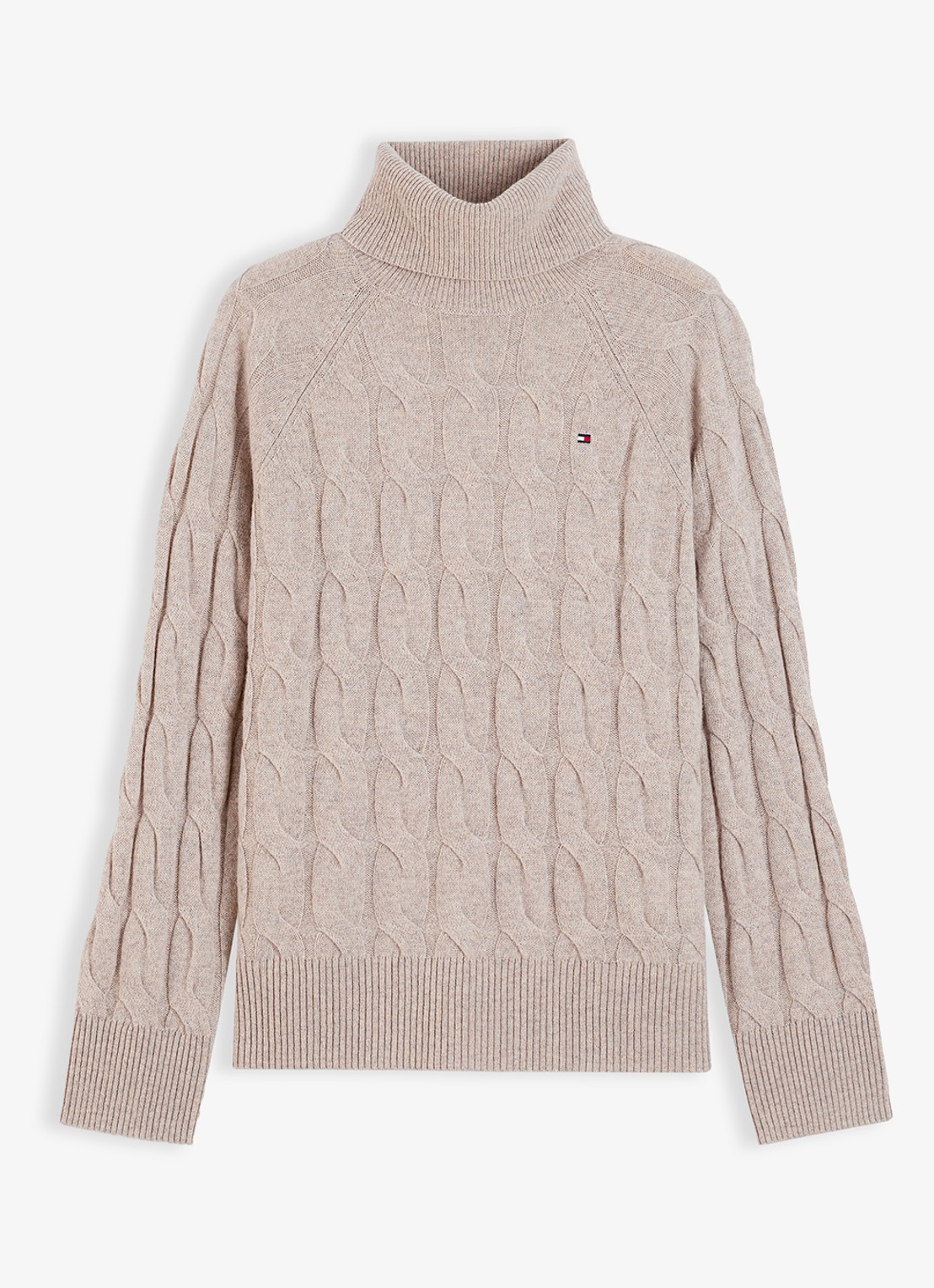 Tommy Hilfiger Trui van wol met col  - voorkant 3 camel