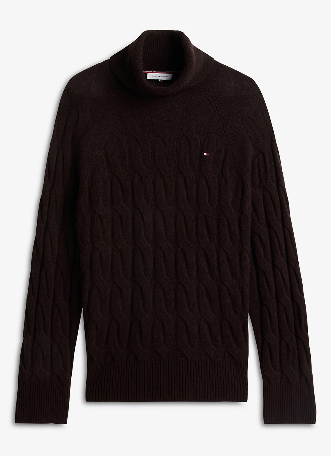 Tommy Hilfiger Trui van wol met col  - voorkant donkerbruin