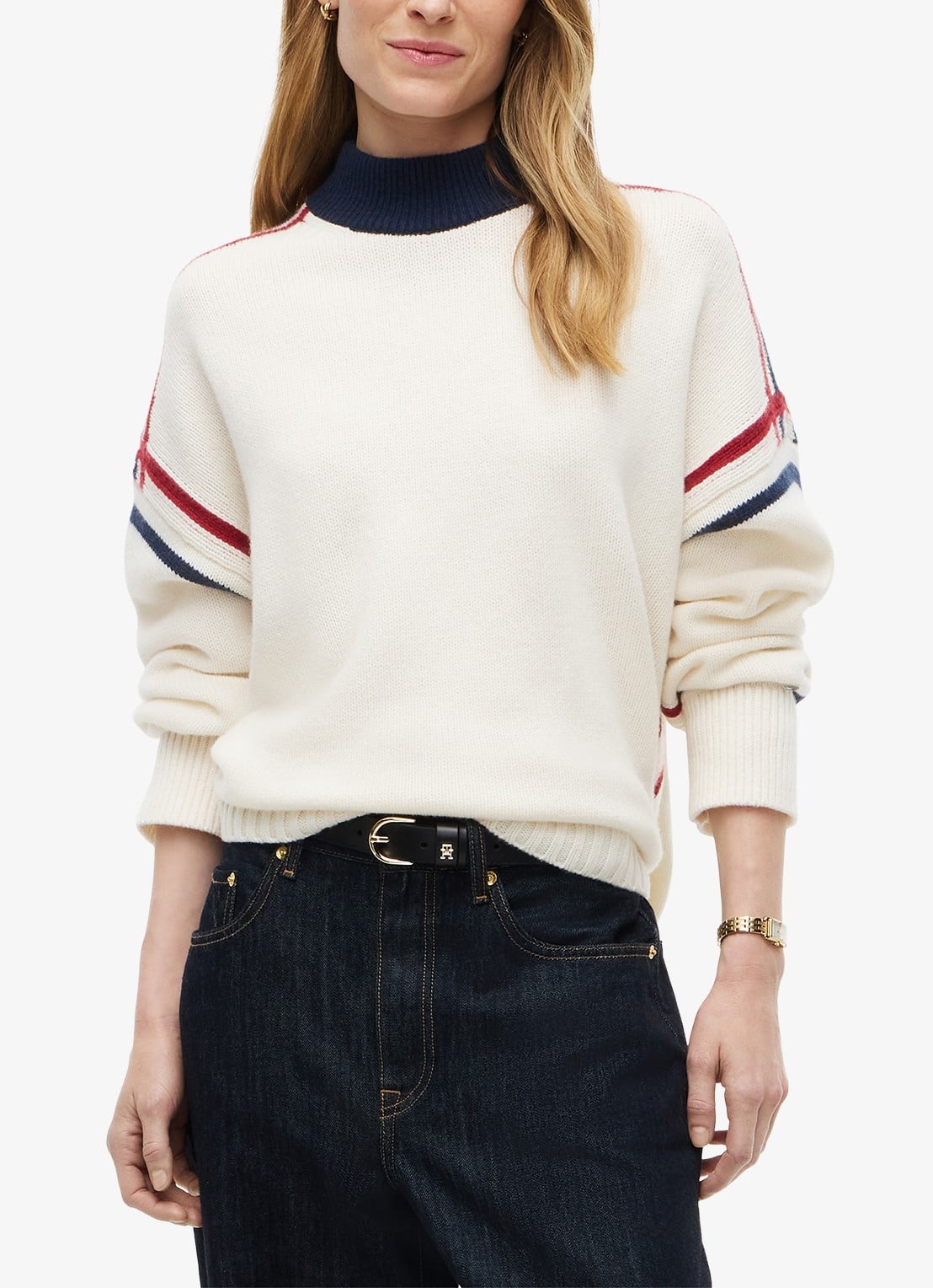 Tommy Hilfiger Trui van wol met col - detail 4 ivoor