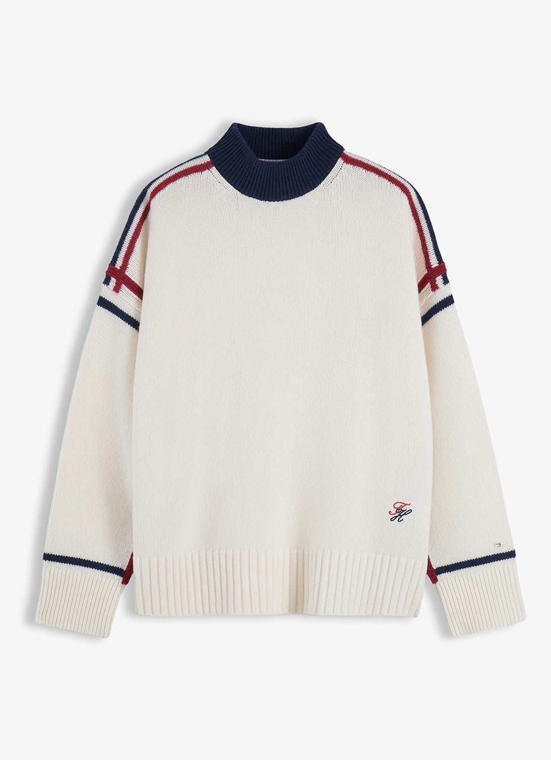 Tommy Hilfiger Trui van wol met col - voorkant ivoor