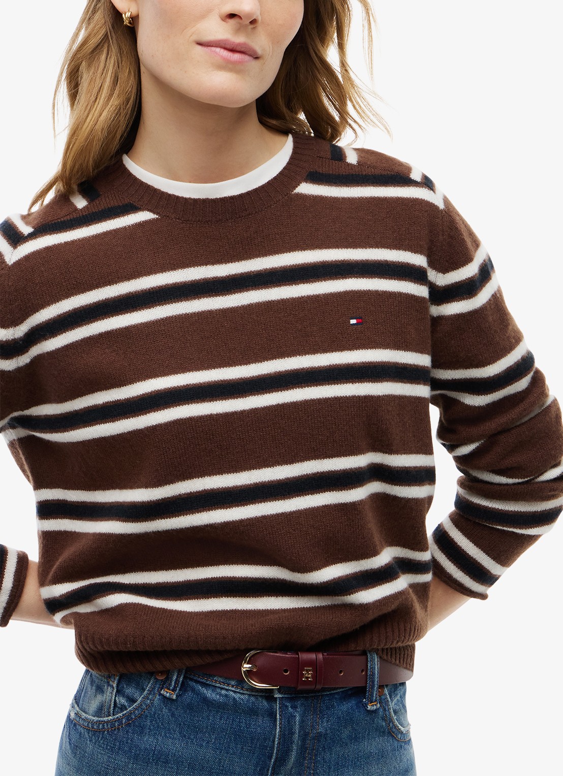 Tommy Hilfiger Trui van wol met streepdessin  - detail 2 bruin