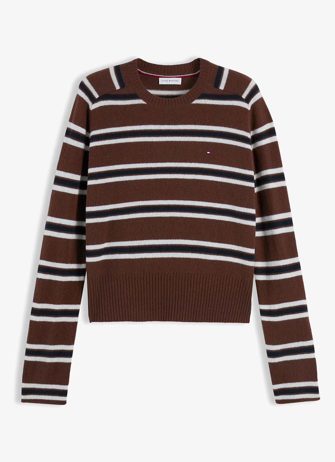 Tommy Hilfiger Trui van wol met streepdessin  - voorkant 4 bruin