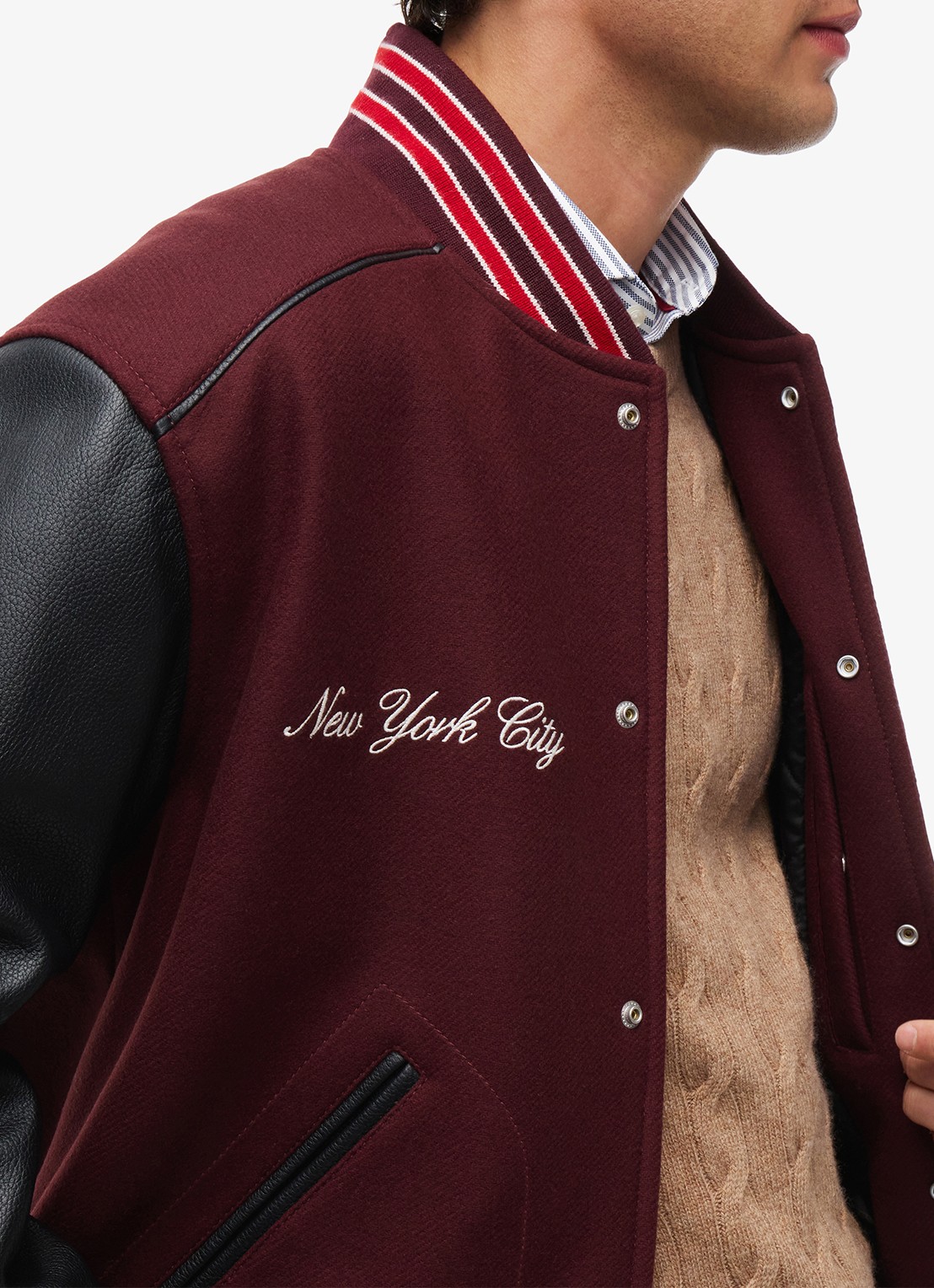 Tommy Hilfiger Varsity baseball jack in kasjmierblend  - detail 4 bordeauxrood
