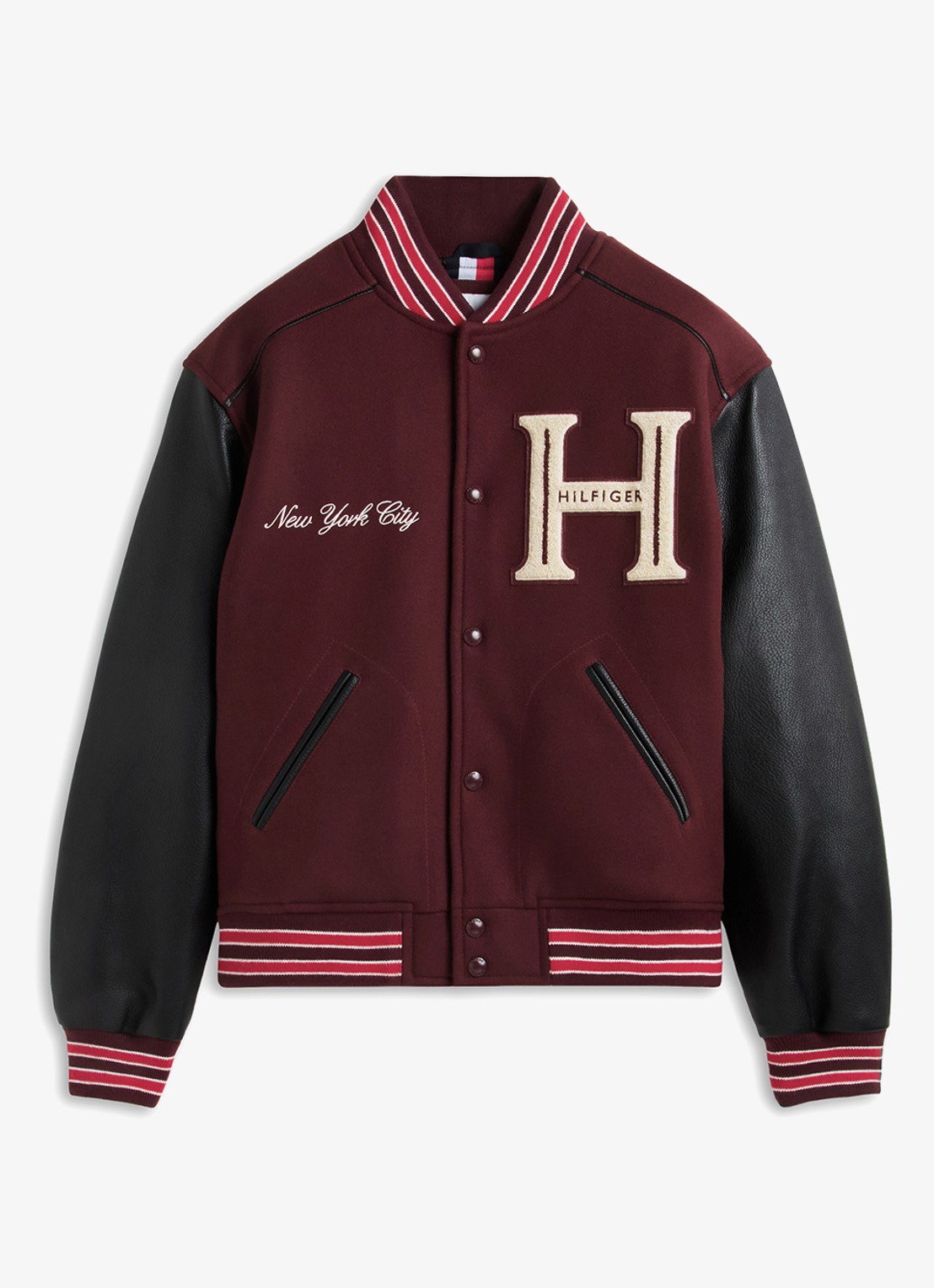 Tommy Hilfiger Varsity baseball jack in kasjmierblend  - voorkant 6 bordeauxrood