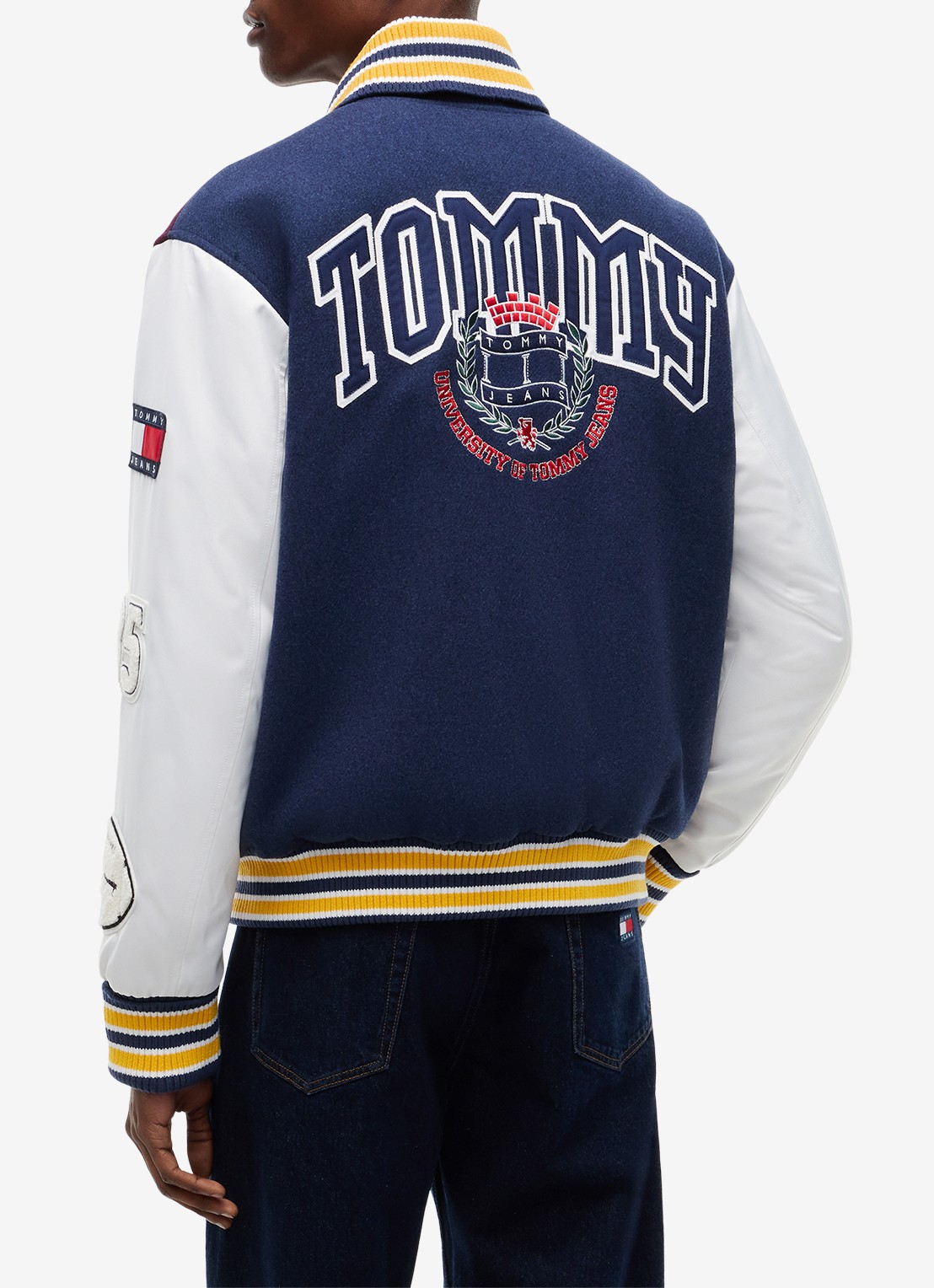 Tommy Hilfiger Varsity baseball jack in wolblend met logo  - achterkant 3 blauw