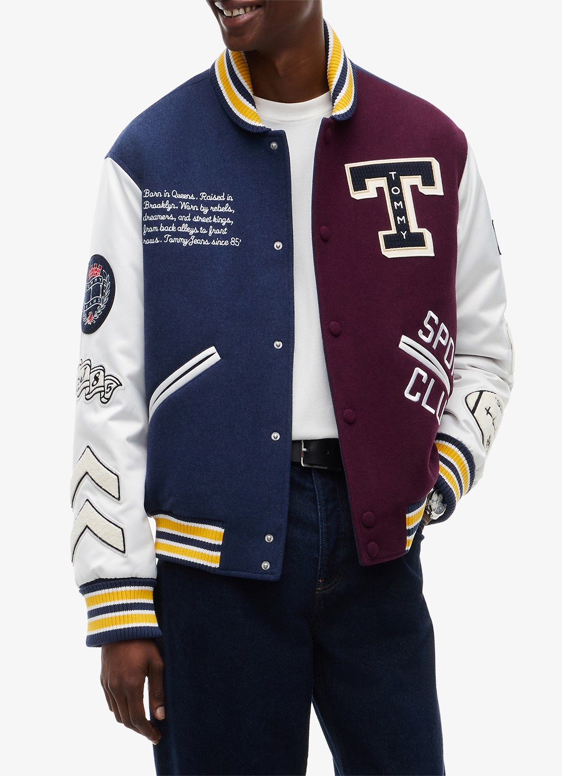 Tommy Hilfiger Varsity baseball jack in wolblend met logo  - detail 4 blauw