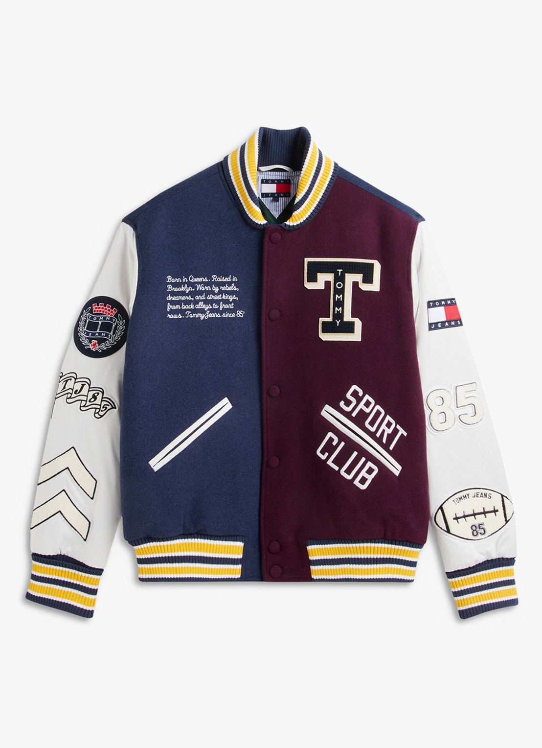Tommy Hilfiger Varsity baseball jack in wolblend met logo  - voorkant blauw