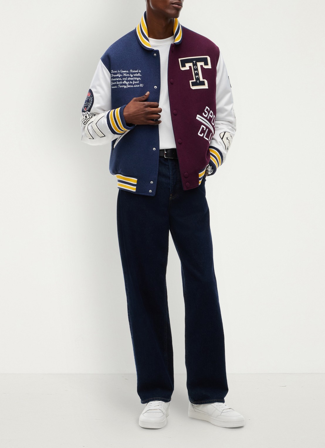 Tommy Hilfiger Varsity baseball jack in wolblend met logo  - voorkant 2 blauw