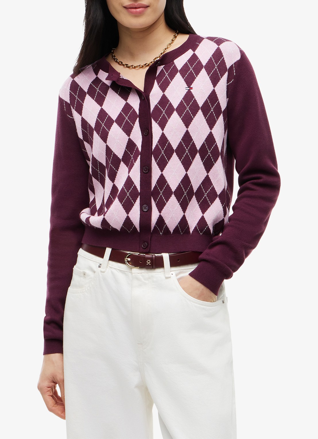 Tommy Hilfiger Vest met rustdessin  - detail paars